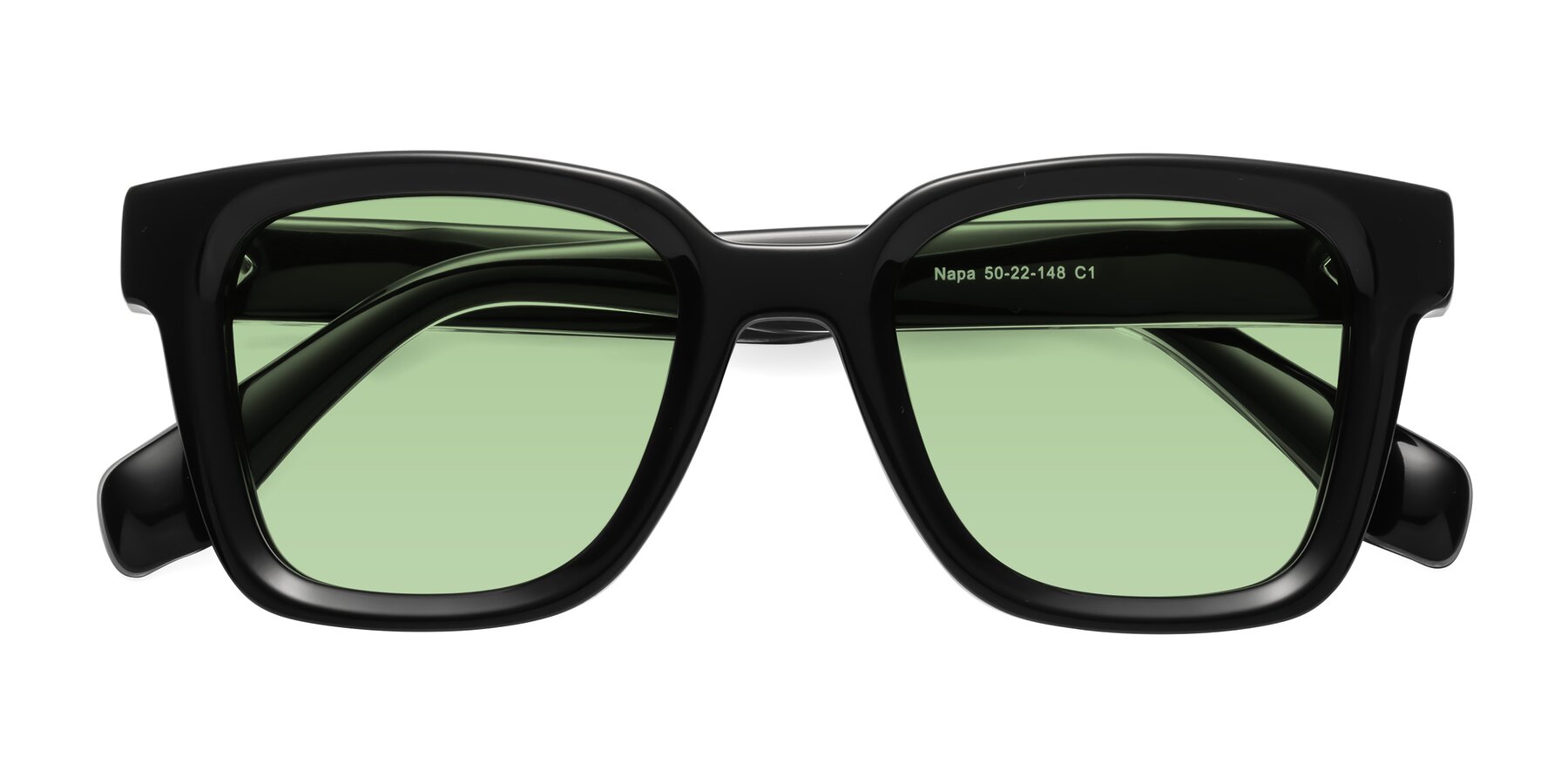 Folded Front of Napa in Black with Medium Green Tinted Lenses