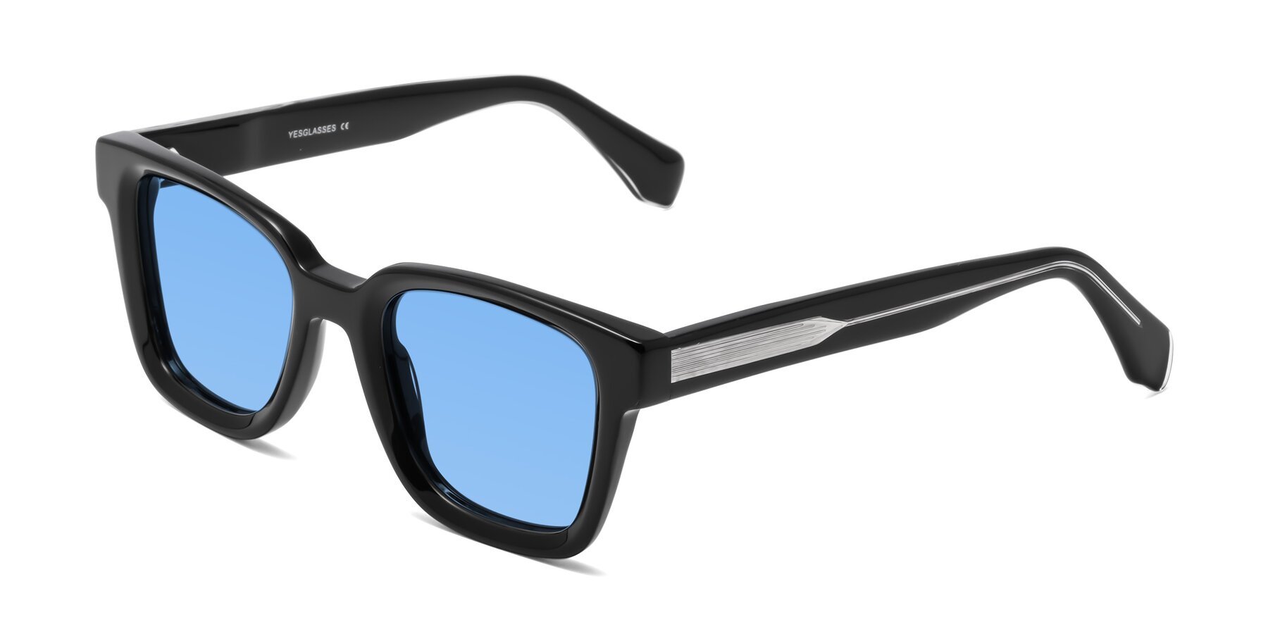 Angle of Napa in Black with Medium Blue Tinted Lenses