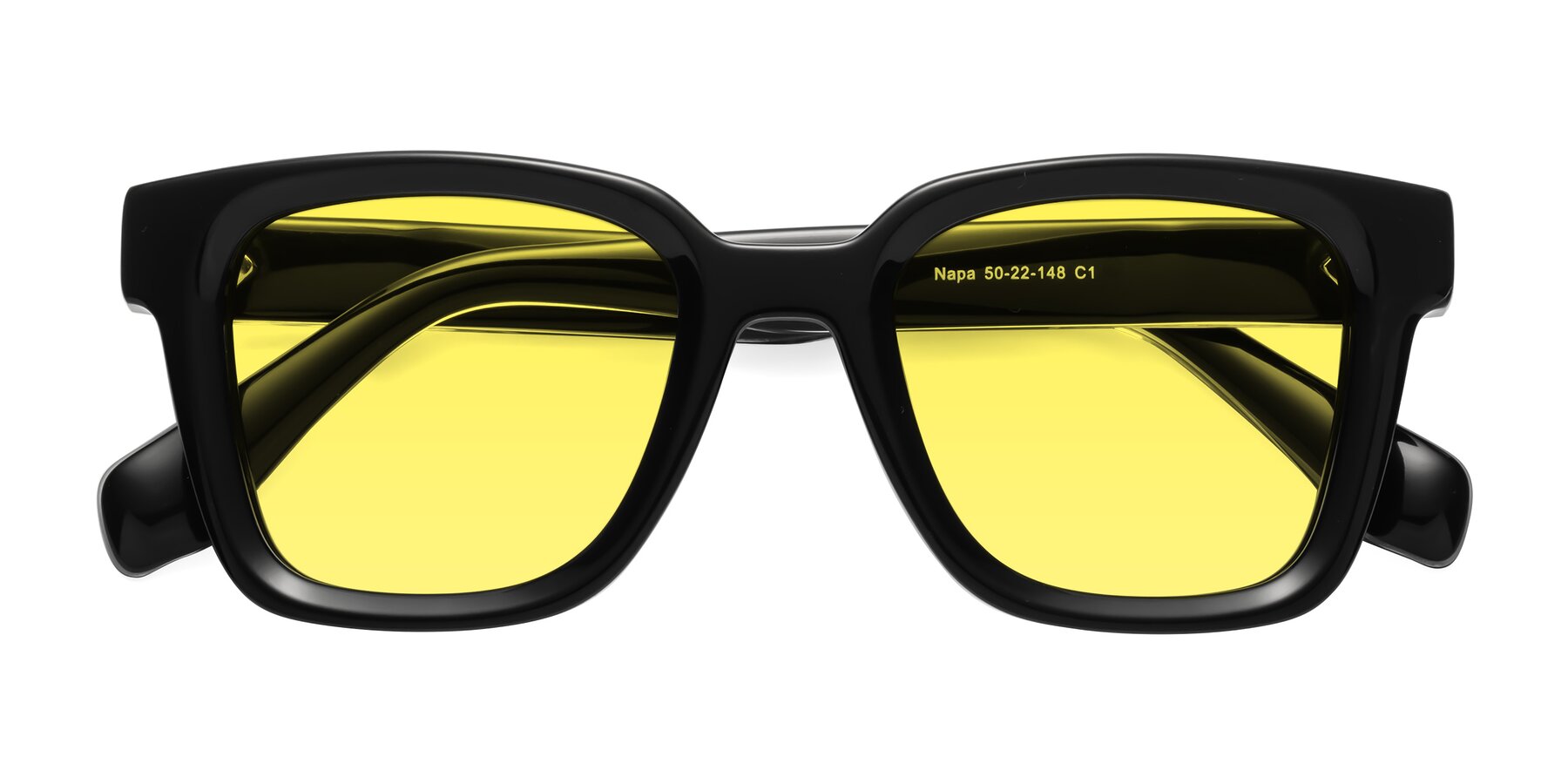 Folded Front of Napa in Black with Medium Yellow Tinted Lenses