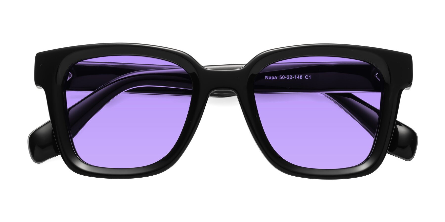Folded Front of Napa in Black with Medium Purple Tinted Lenses
