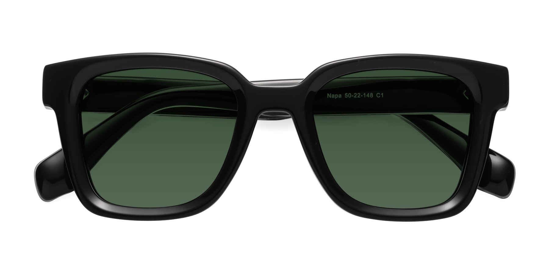 Folded Front of Napa in Black with Green Tinted Lenses