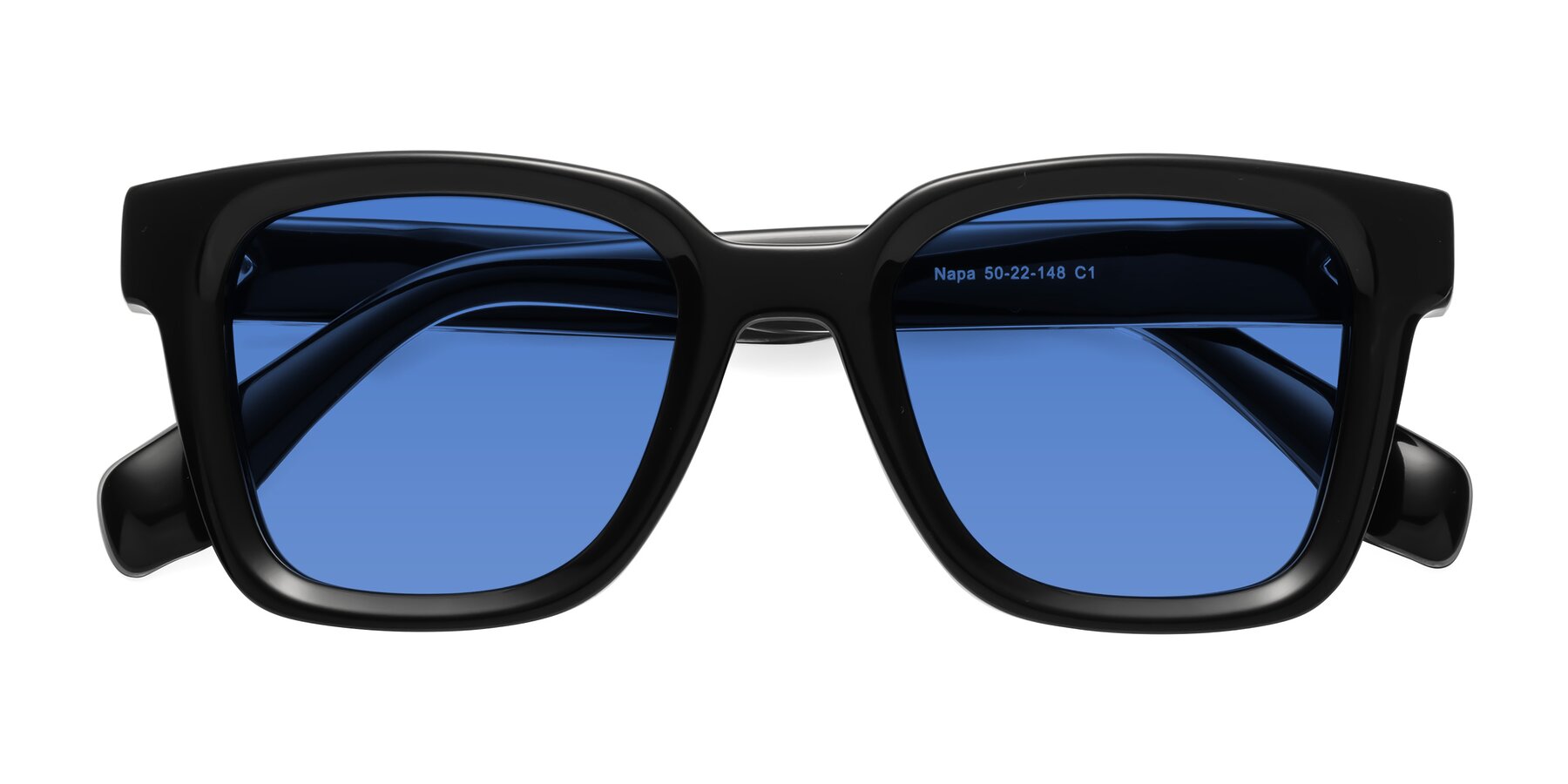 Folded Front of Napa in Black with Blue Tinted Lenses