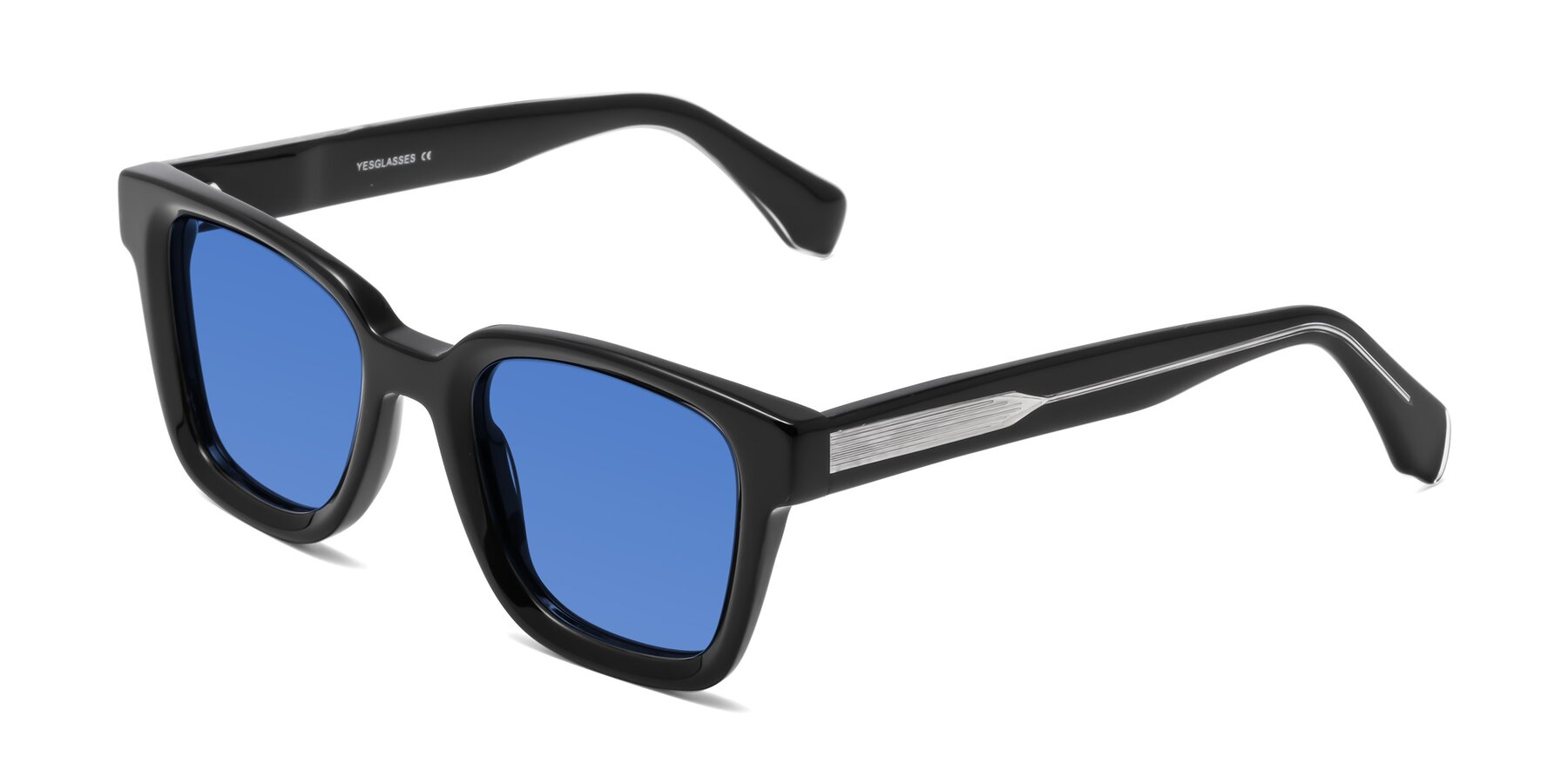 Angle of Napa in Black with Blue Tinted Lenses