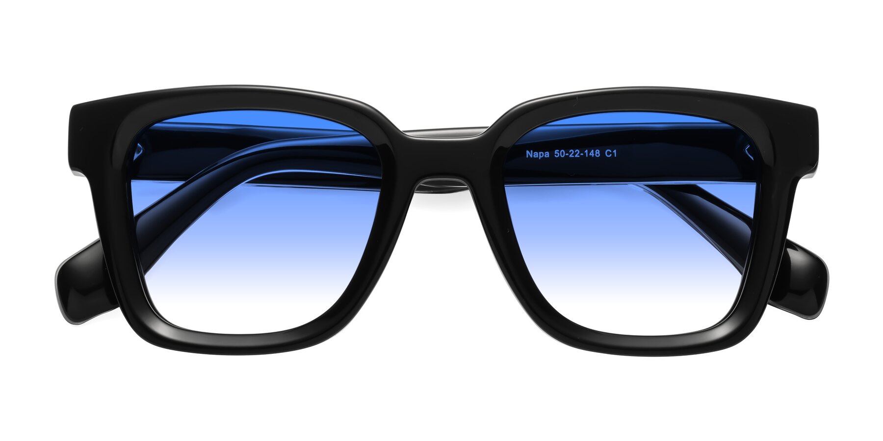 Folded Front of Napa in Black with Blue Gradient Lenses