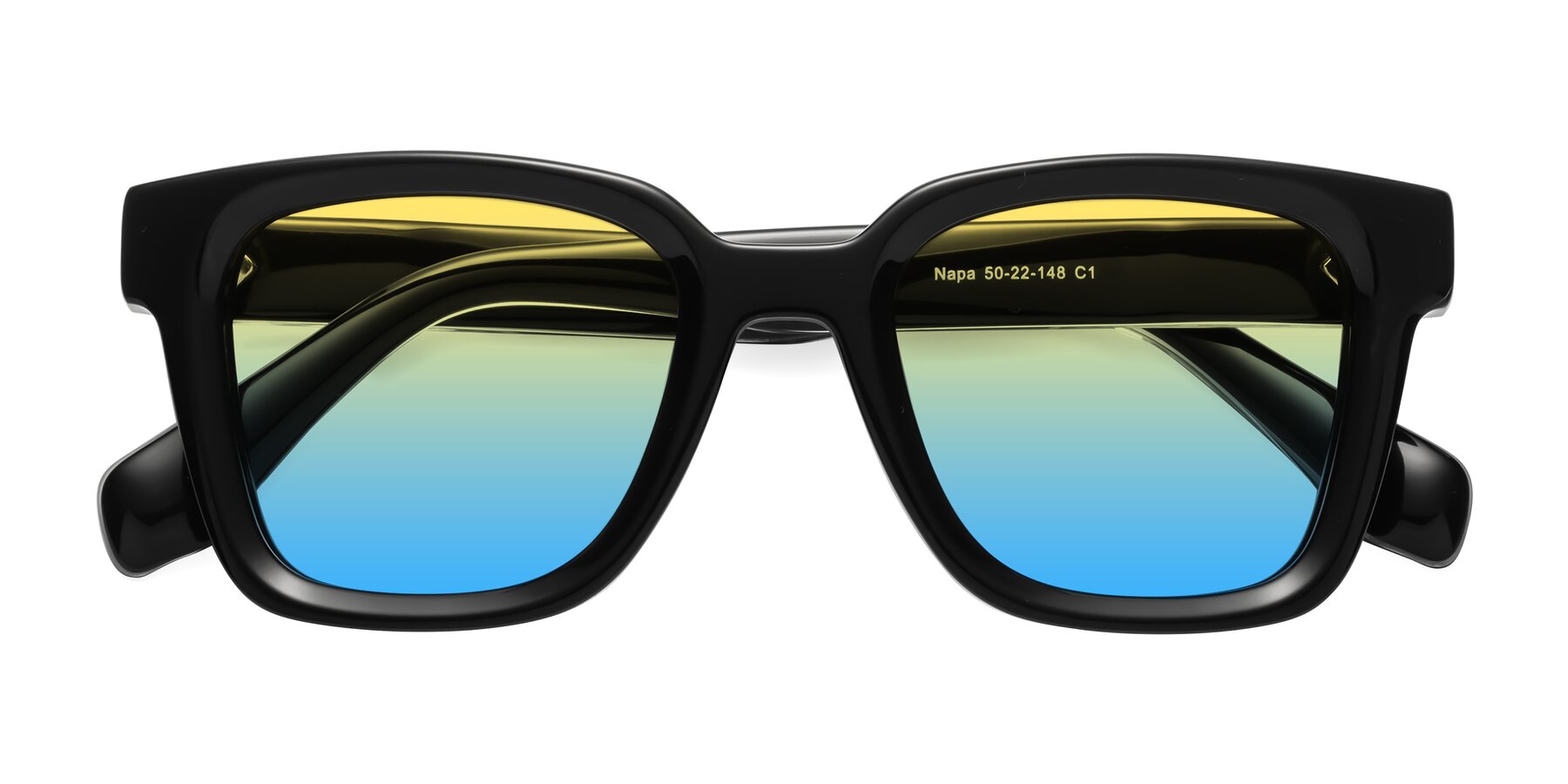 Folded Front of Napa in Black with Yellow / Blue Gradient Lenses