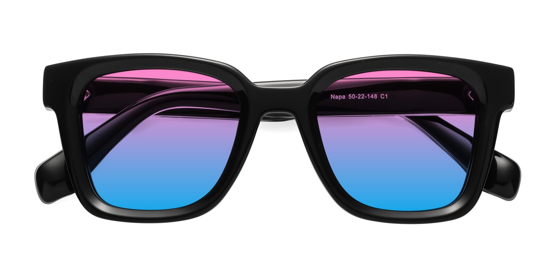 Folded Front of Napa in Black with Pink / Blue Gradient Lenses