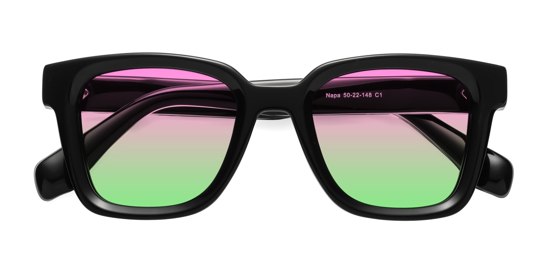 Folded Front of Napa in Black with Pink / Green Gradient Lenses