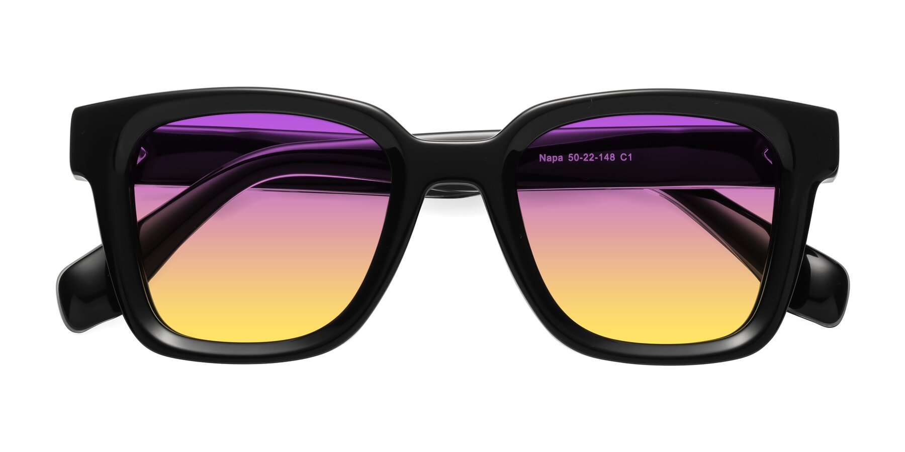 Folded Front of Napa in Black with Purple / Yellow Gradient Lenses