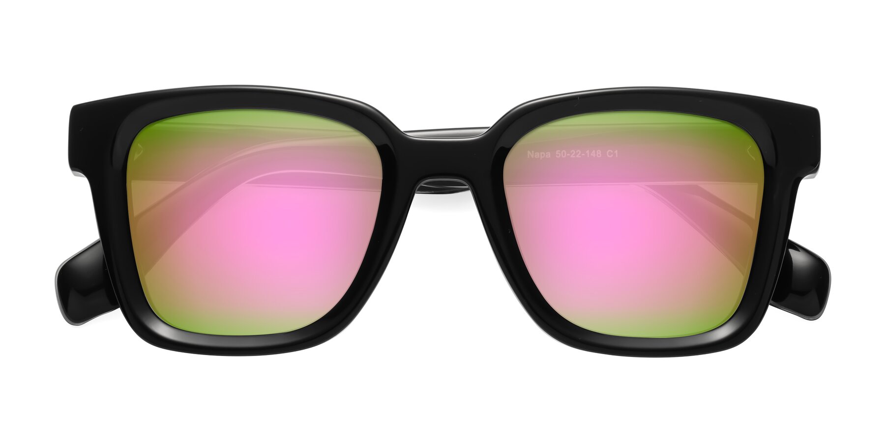 Folded Front of Napa in Black with Pink Mirrored Lenses