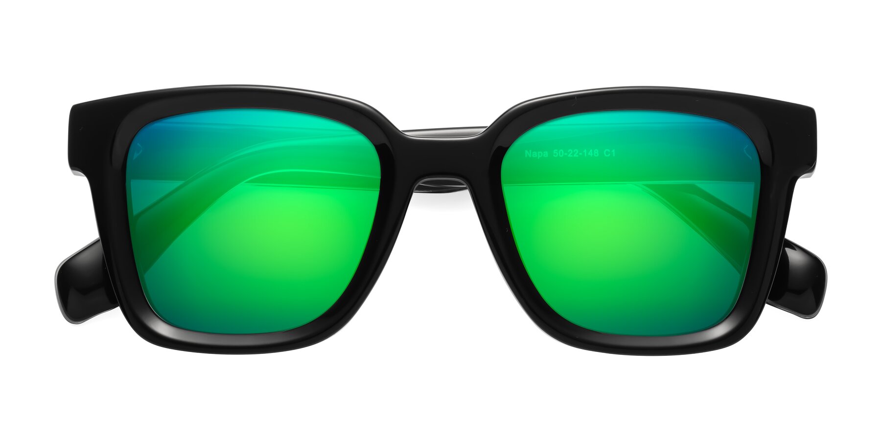 Folded Front of Napa in Black with Green Mirrored Lenses