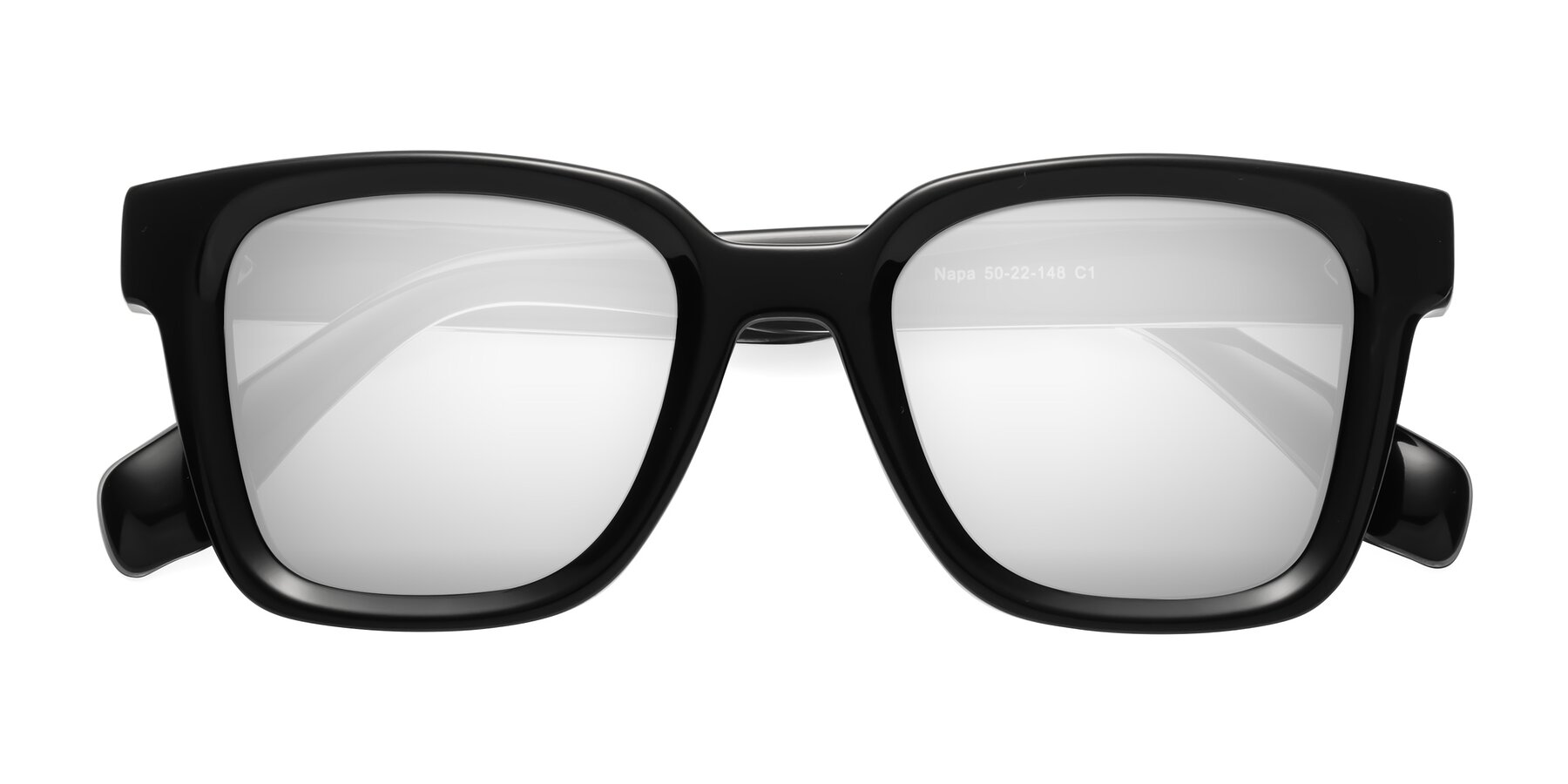 Folded Front of Napa in Black with Silver Mirrored Lenses
