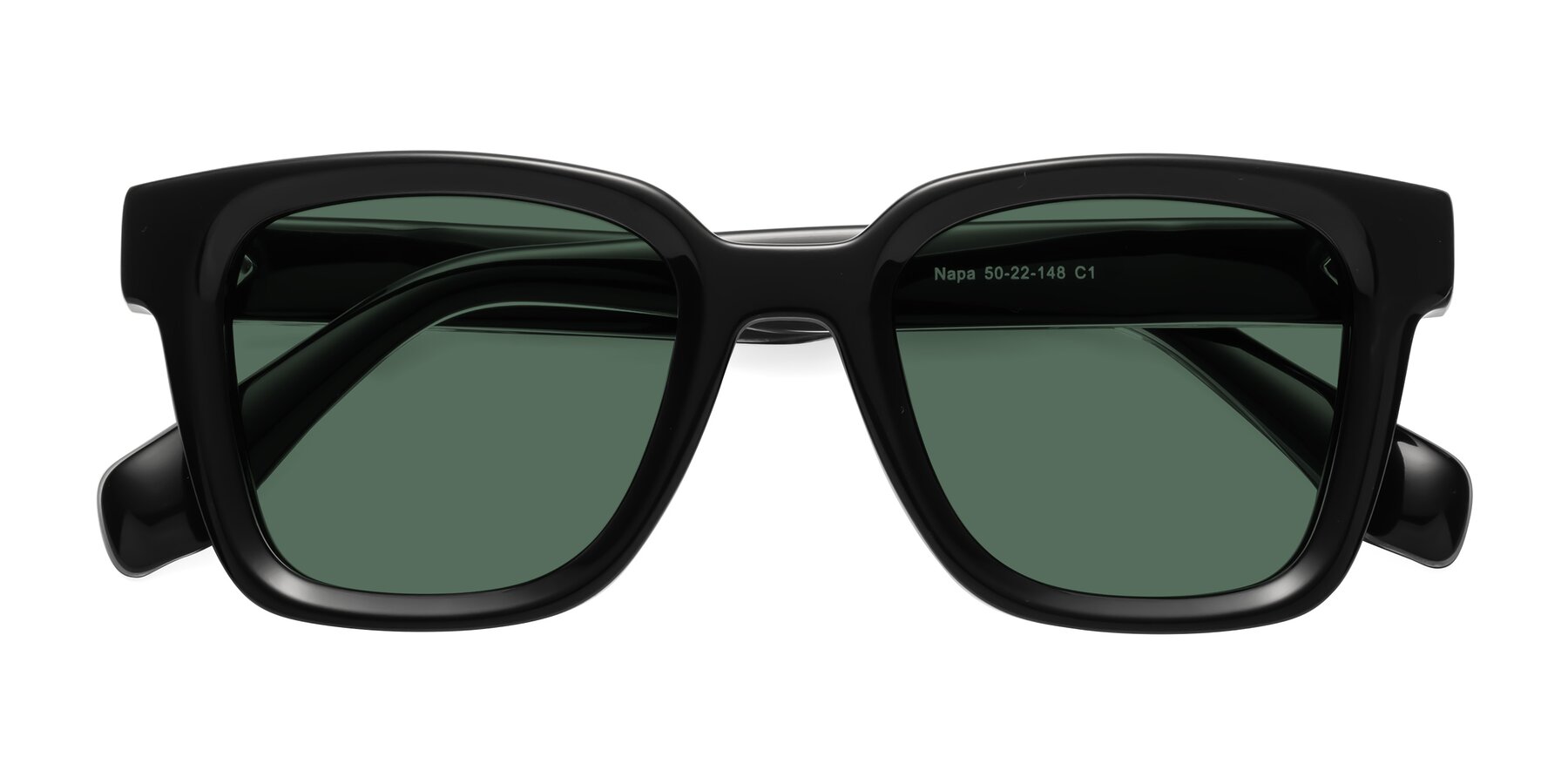 Folded Front of Napa in Black with Green Polarized Lenses