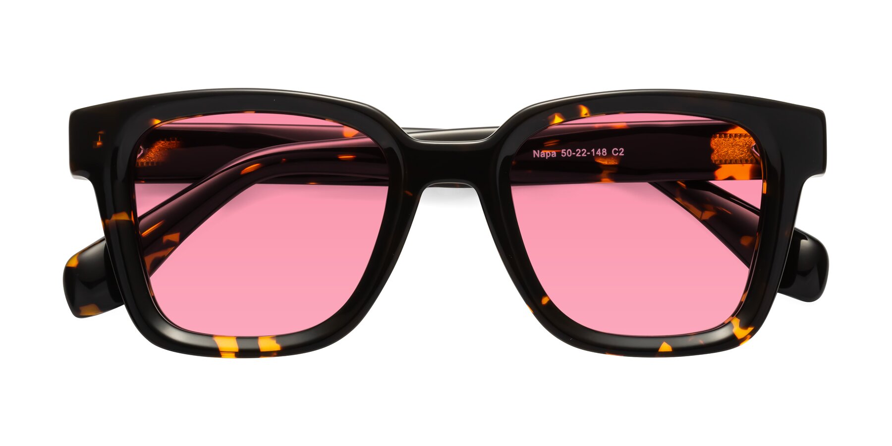 Folded Front of Napa in Tortoise with Pink Tinted Lenses