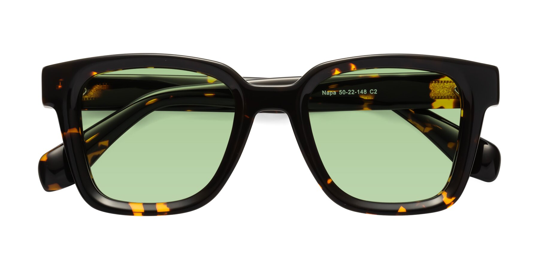 Folded Front of Napa in Tortoise with Medium Green Tinted Lenses