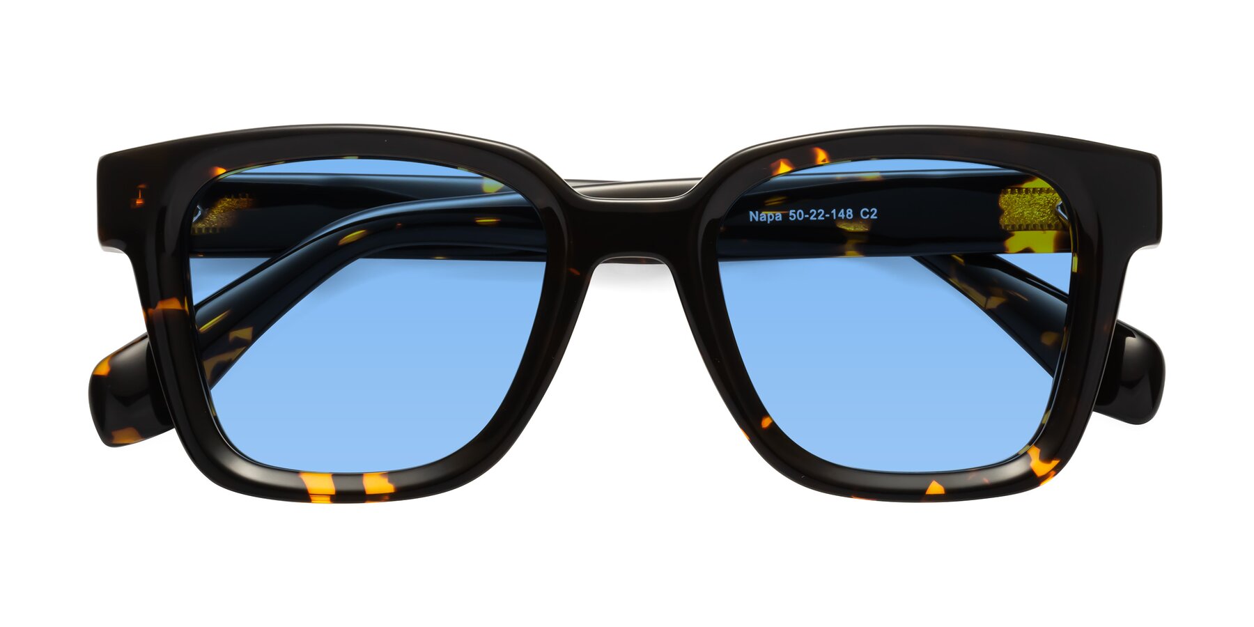 Folded Front of Napa in Tortoise with Medium Blue Tinted Lenses