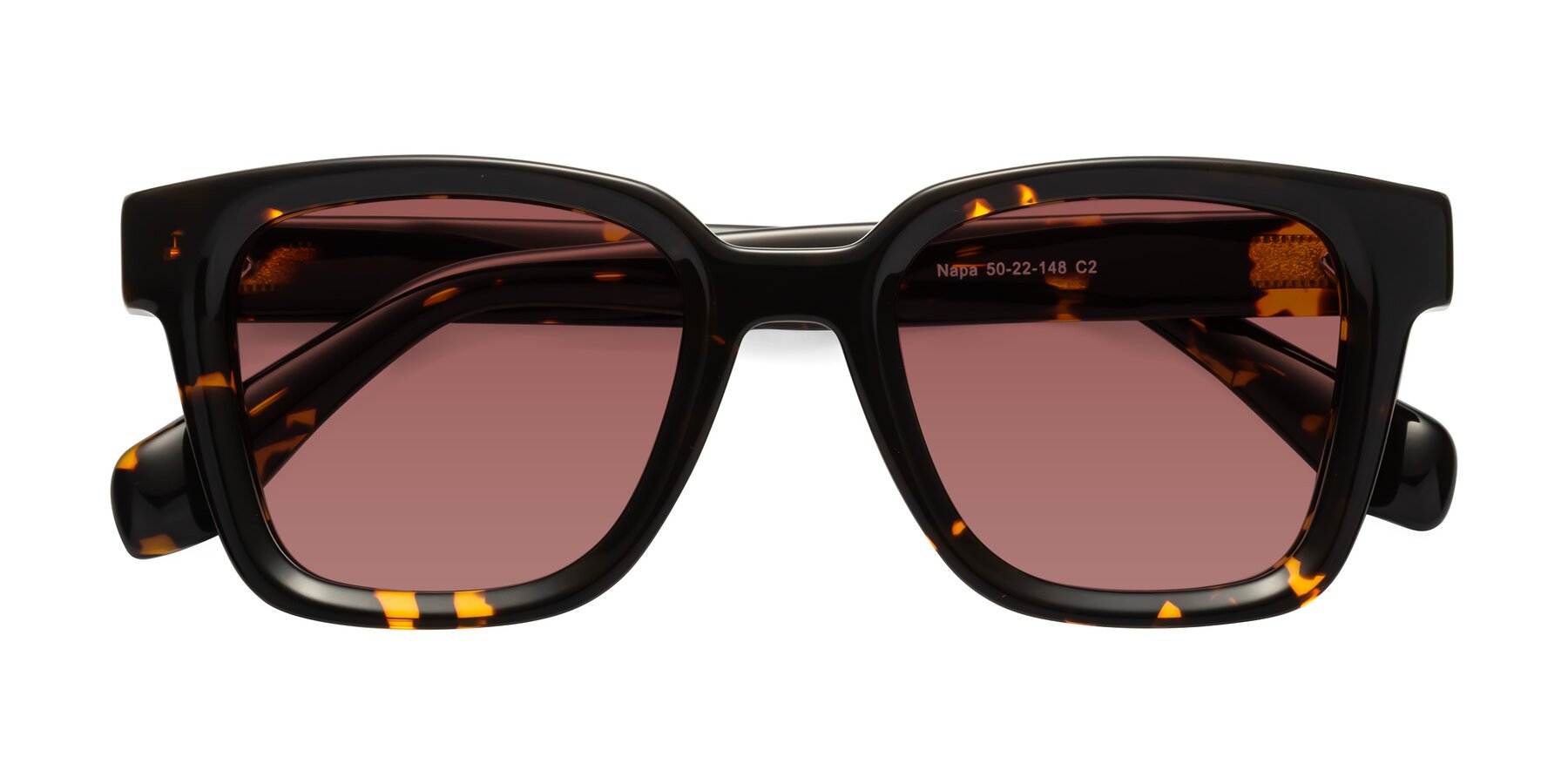 Folded Front of Napa in Tortoise with Garnet Tinted Lenses