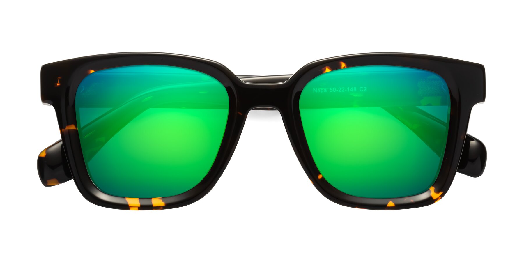 Folded Front of Napa in Tortoise with Green Mirrored Lenses