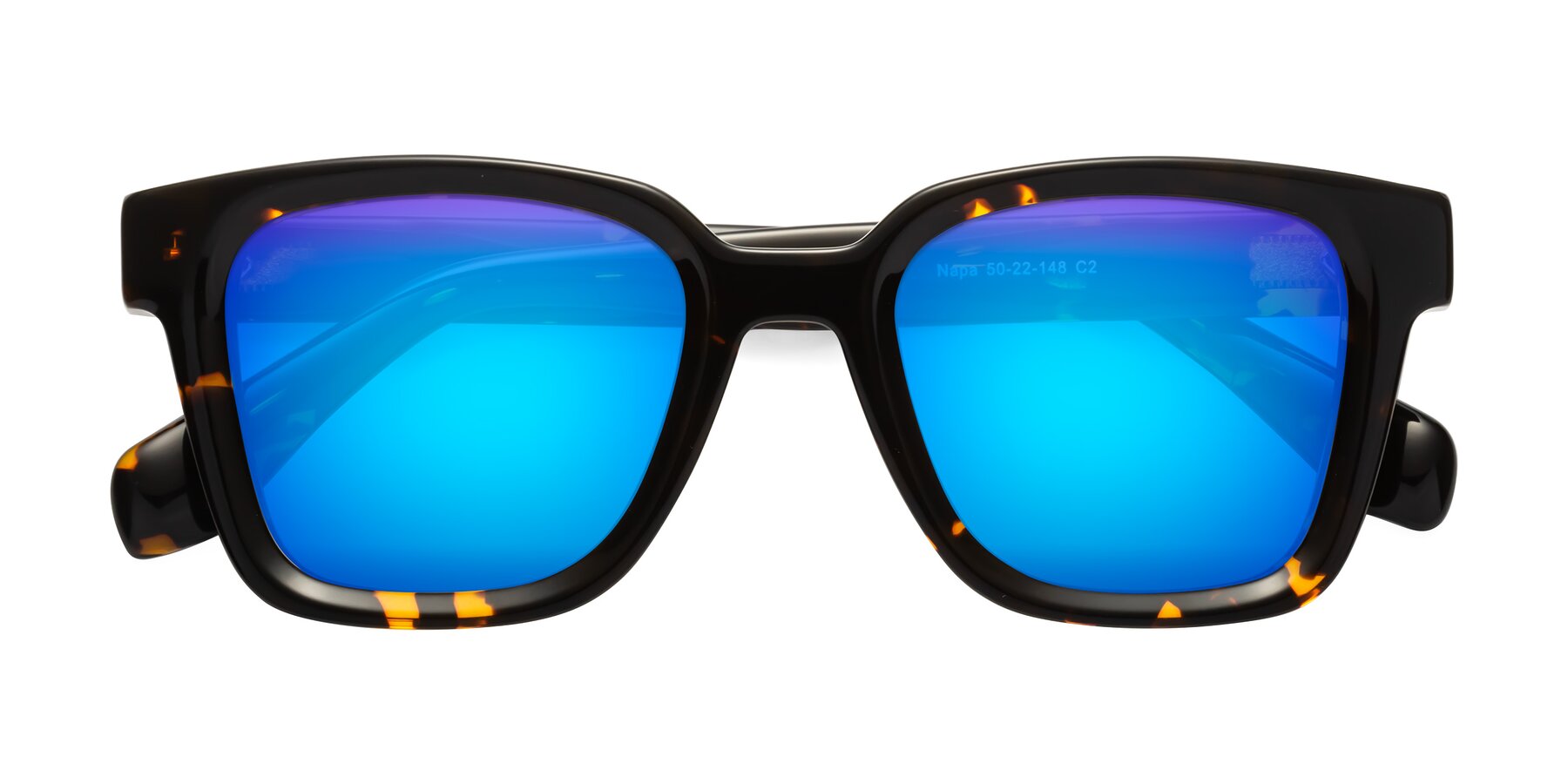 Folded Front of Napa in Tortoise with Blue Mirrored Lenses