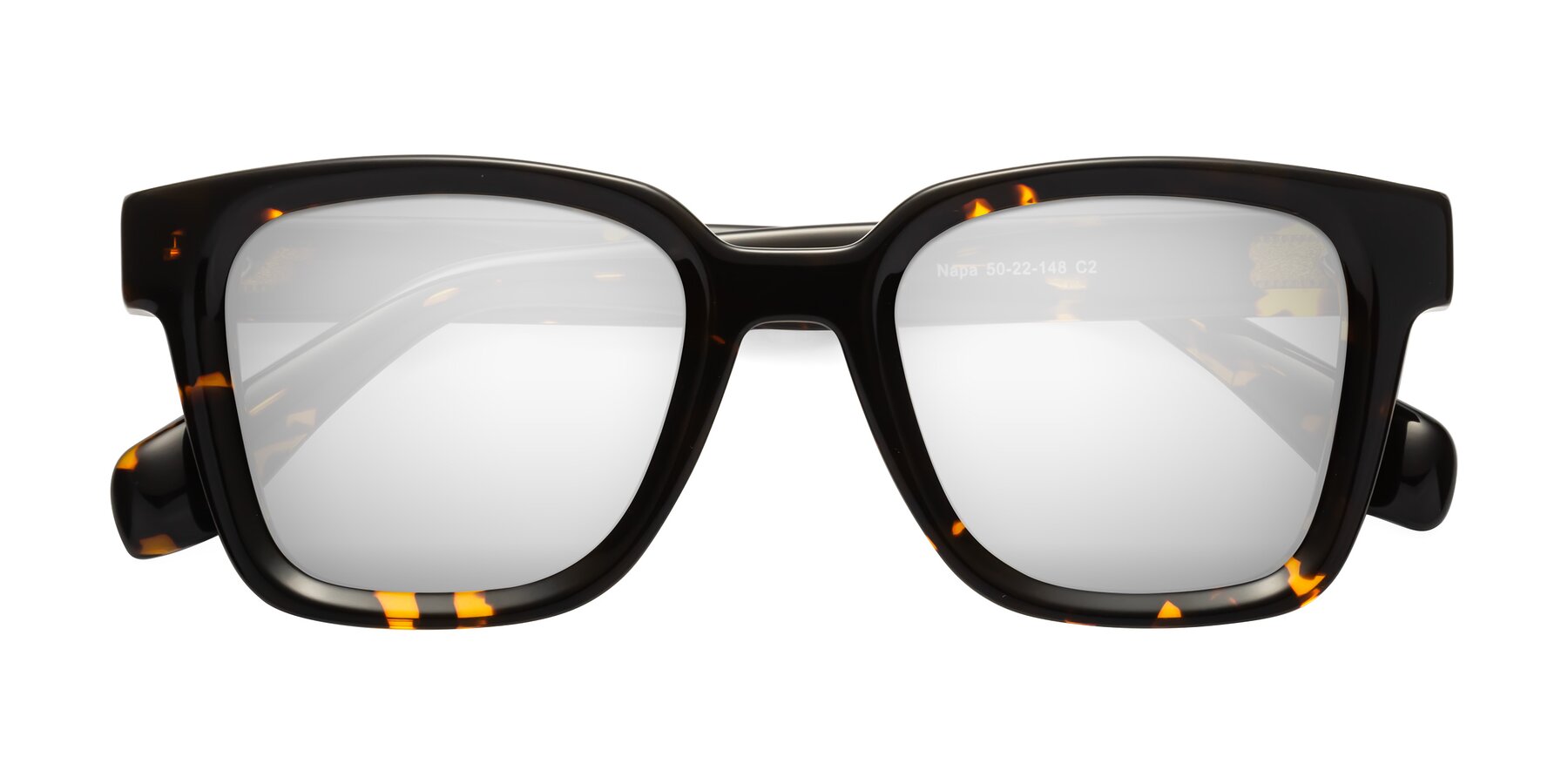 Folded Front of Napa in Tortoise with Silver Mirrored Lenses