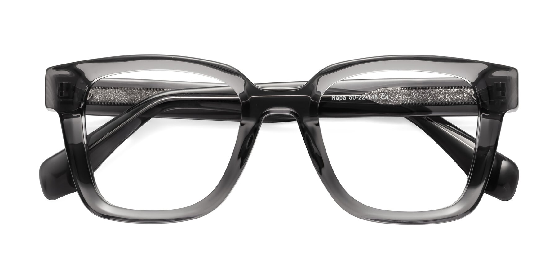 Folded Front of Napa in Translucent Gray with Clear Eyeglass Lenses