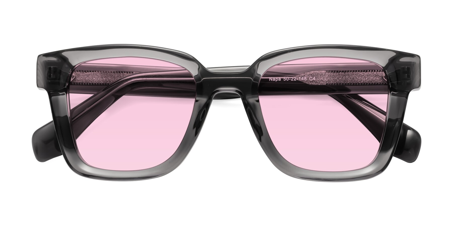 Folded Front of Napa in Translucent Gray with Light Pink Tinted Lenses