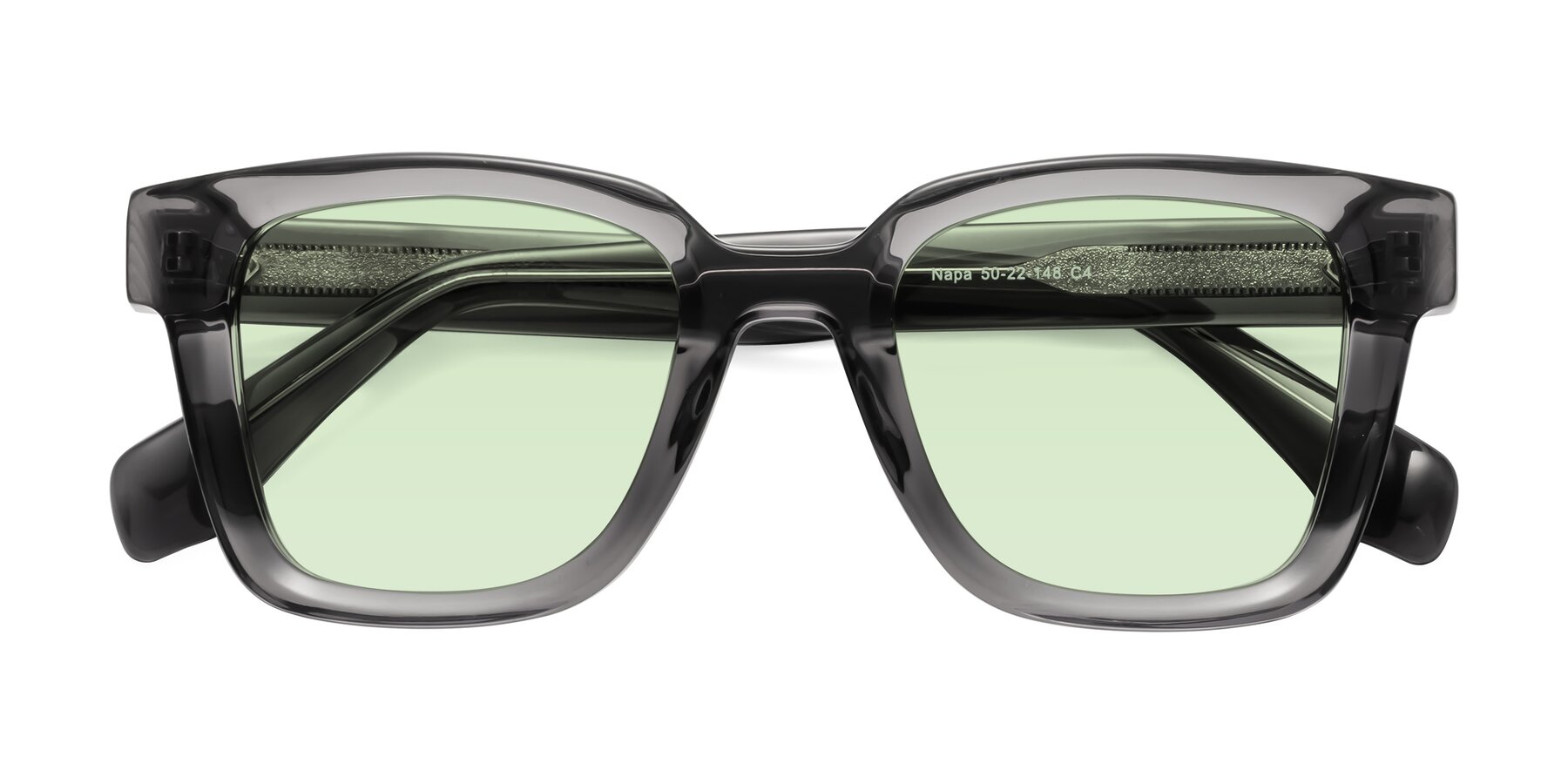 Folded Front of Napa in Translucent Gray with Light Green Tinted Lenses