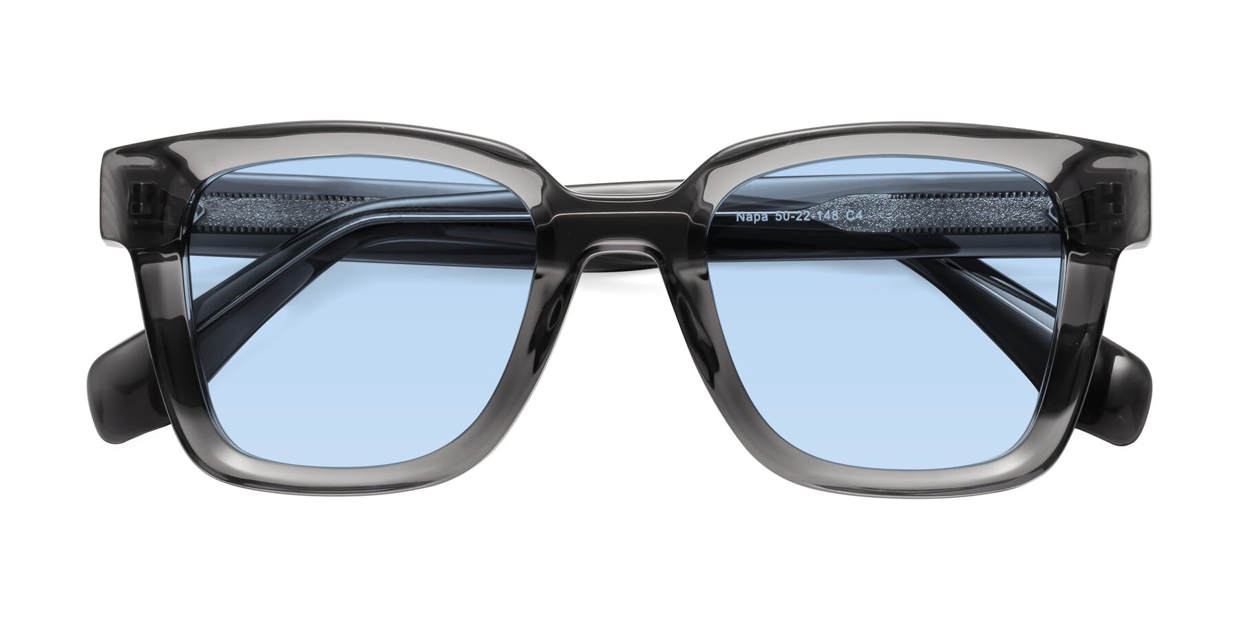 Folded Front of Napa in Translucent Gray with Light Blue Tinted Lenses
