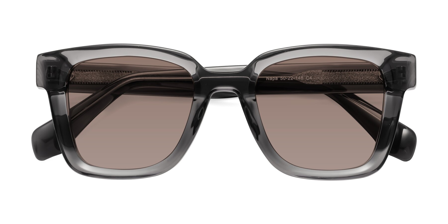 Folded Front of Napa in Translucent Gray with Medium Brown Tinted Lenses