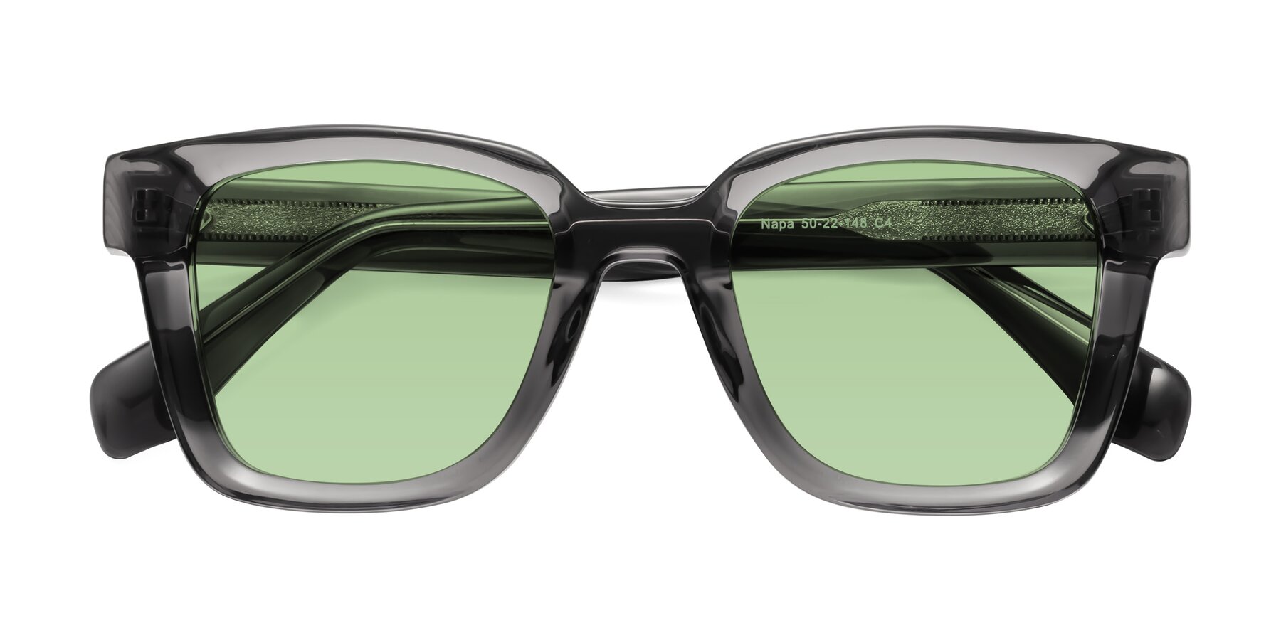 Folded Front of Napa in Translucent Gray with Medium Green Tinted Lenses