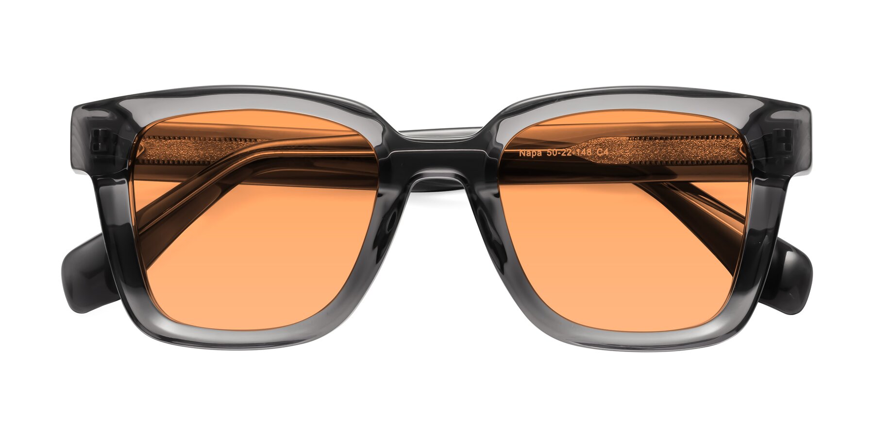 Folded Front of Napa in Translucent Gray with Medium Orange Tinted Lenses
