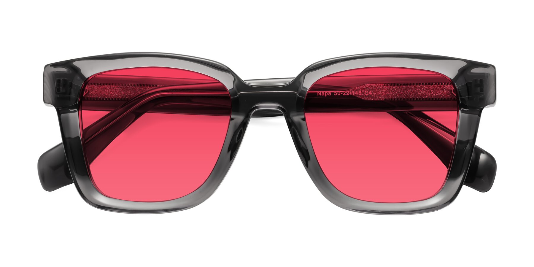 Translucent Gray Hipster Acetate Trapezoid Tinted Sunglasses with Red Sunwear Lenses - Napa