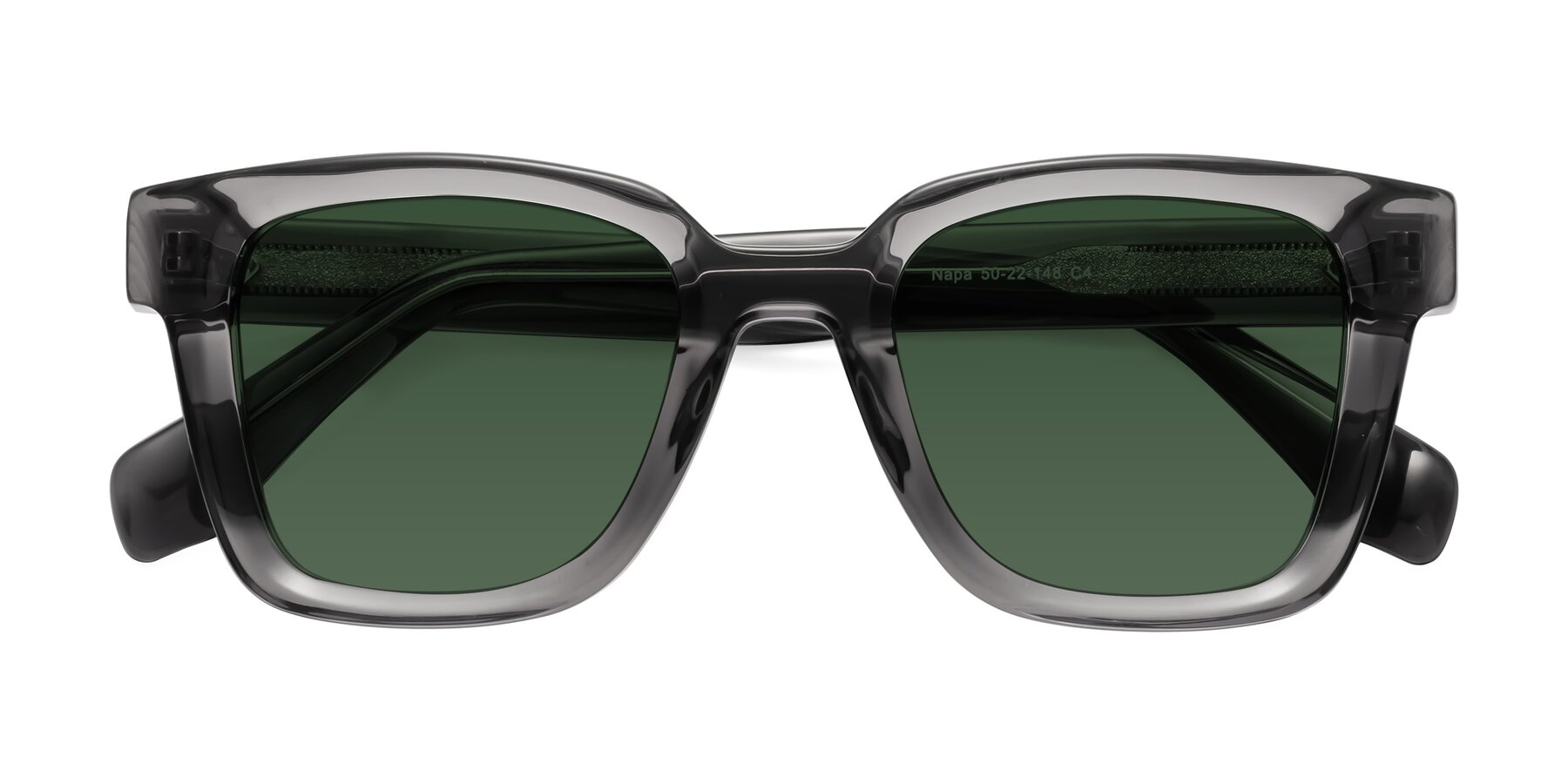 Folded Front of Napa in Translucent Gray with Green Tinted Lenses