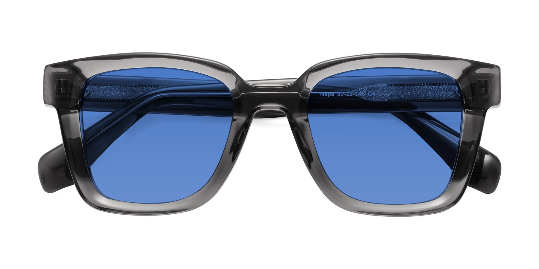 Folded Front of Napa in Translucent Gray with Blue Tinted Lenses