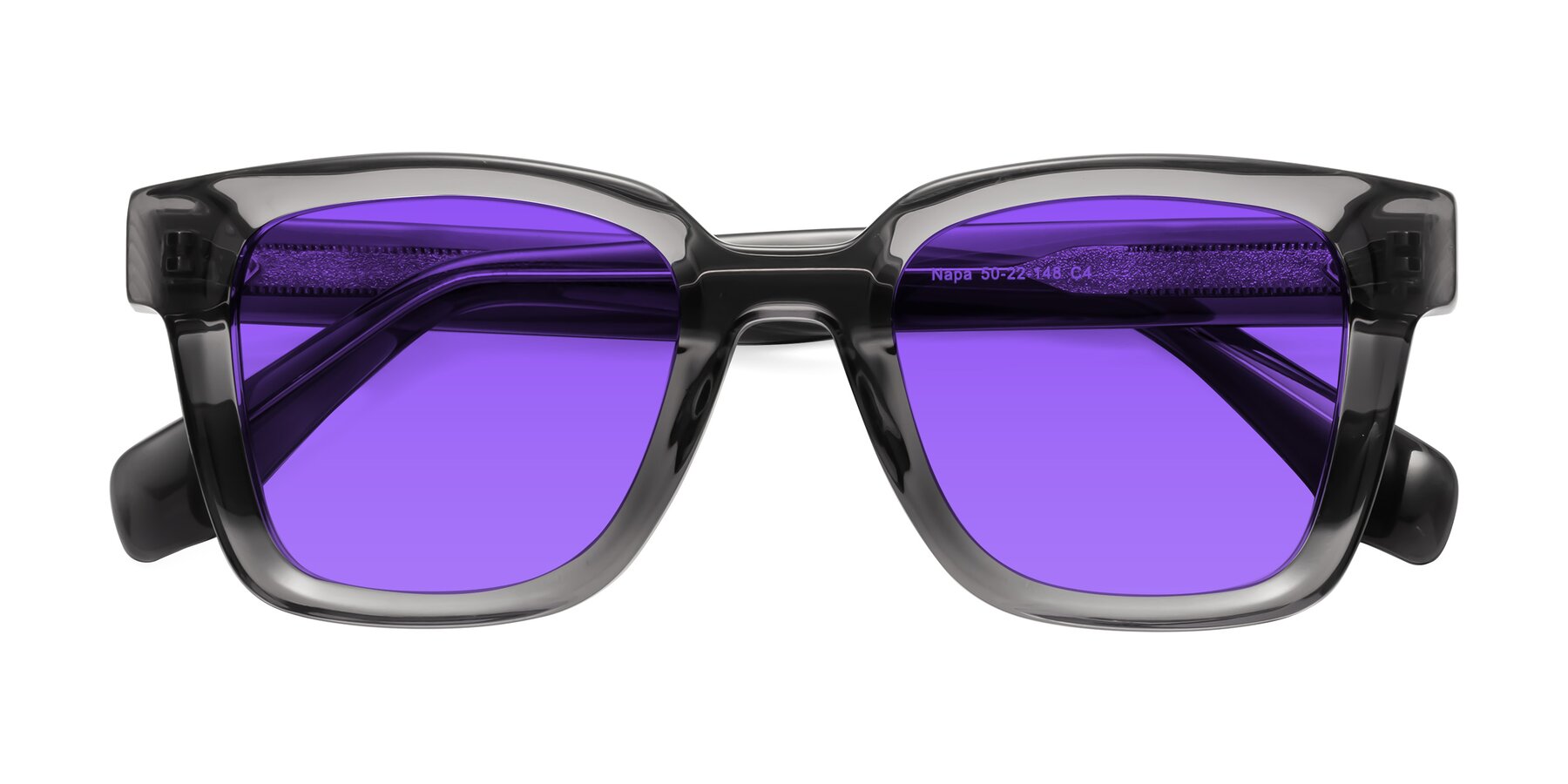 Folded Front of Napa in Translucent Gray with Purple Tinted Lenses