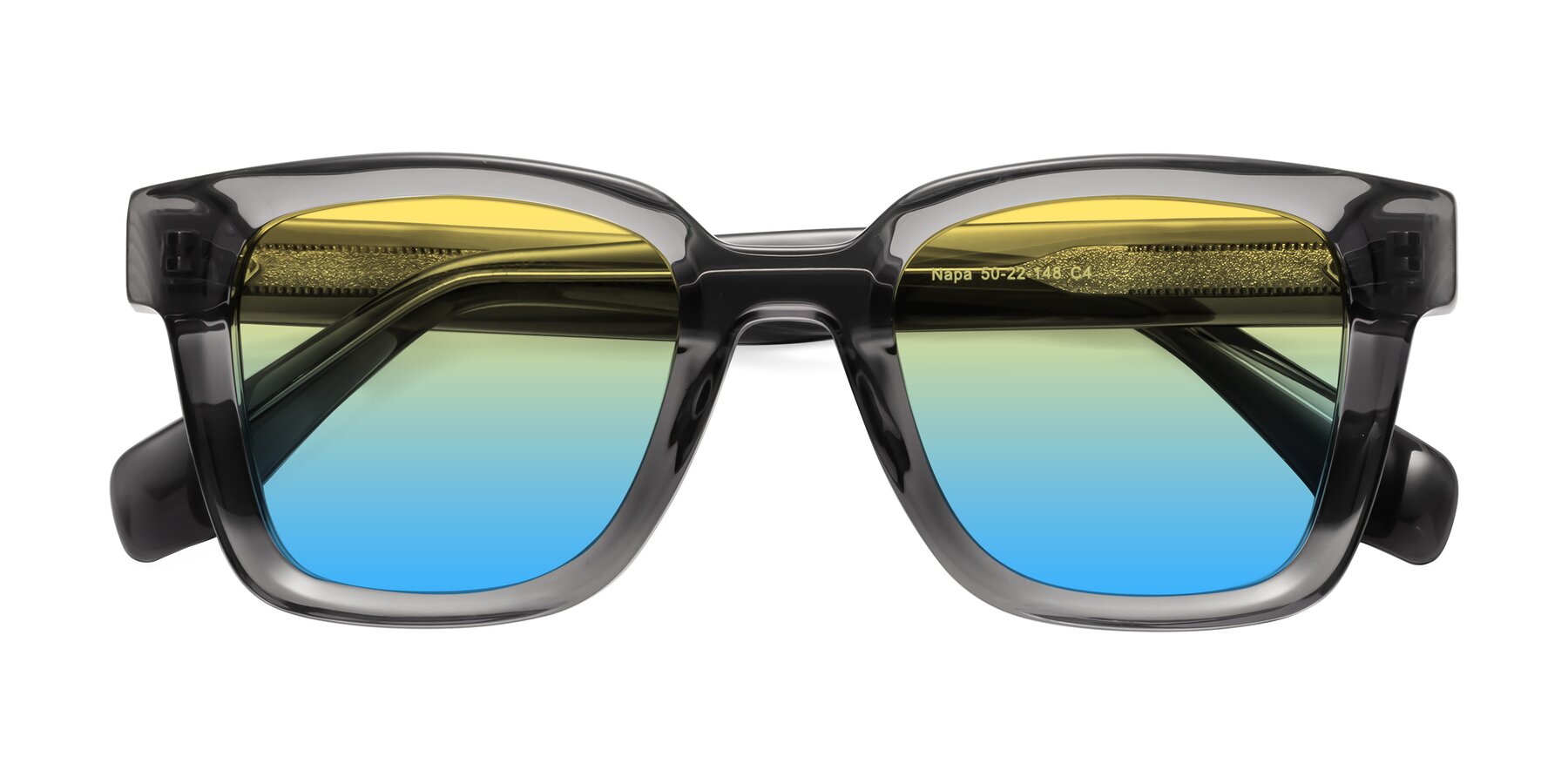 Folded Front of Napa in Translucent Gray with Yellow / Blue Gradient Lenses