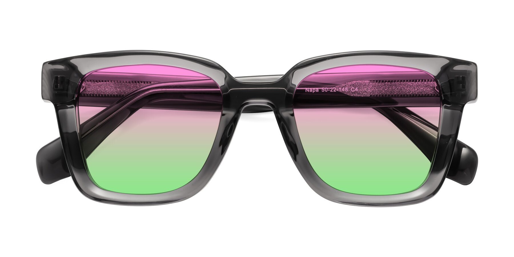 Folded Front of Napa in Translucent Gray with Pink / Green Gradient Lenses
