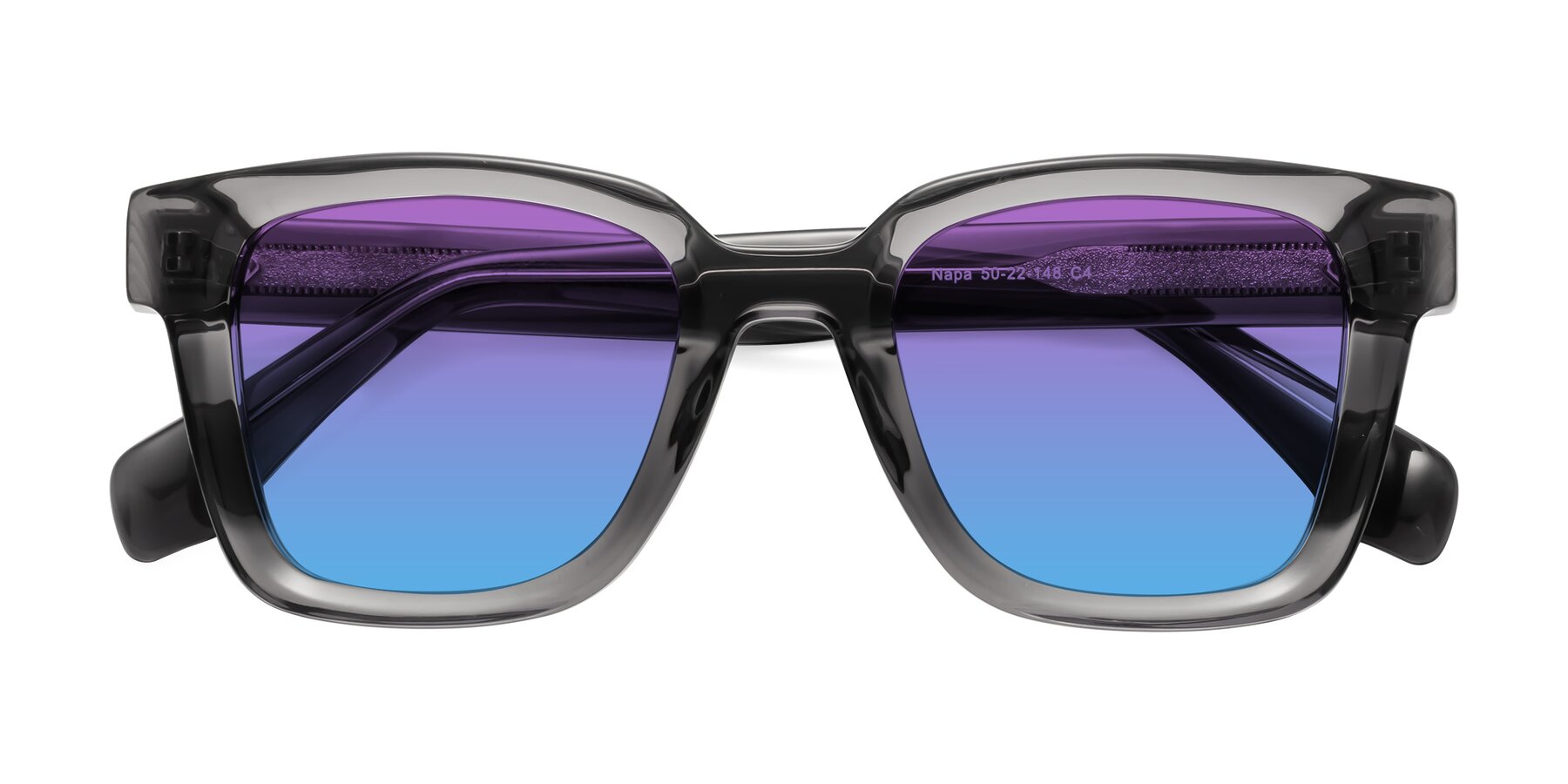 Folded Front of Napa in Translucent Gray with Purple / Blue Gradient Lenses