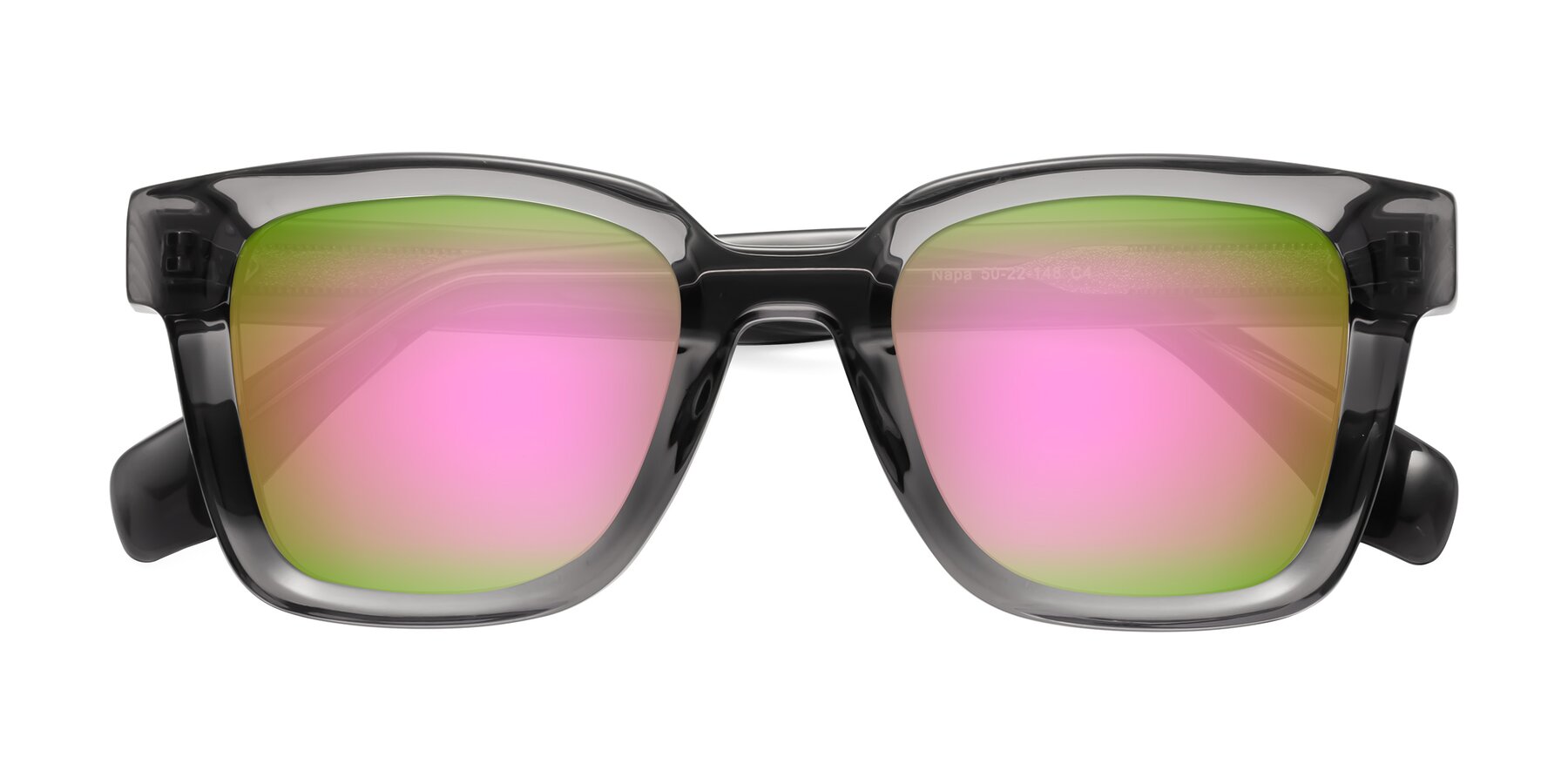 Folded Front of Napa in Translucent Gray with Pink Mirrored Lenses