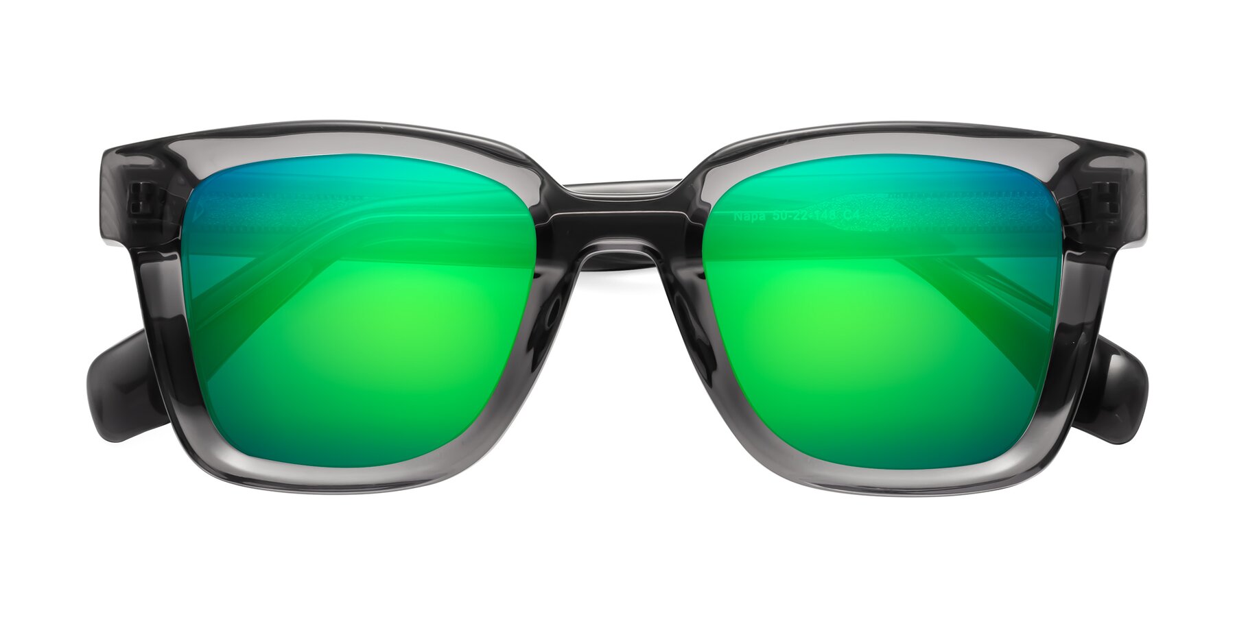 Folded Front of Napa in Translucent Gray with Green Mirrored Lenses