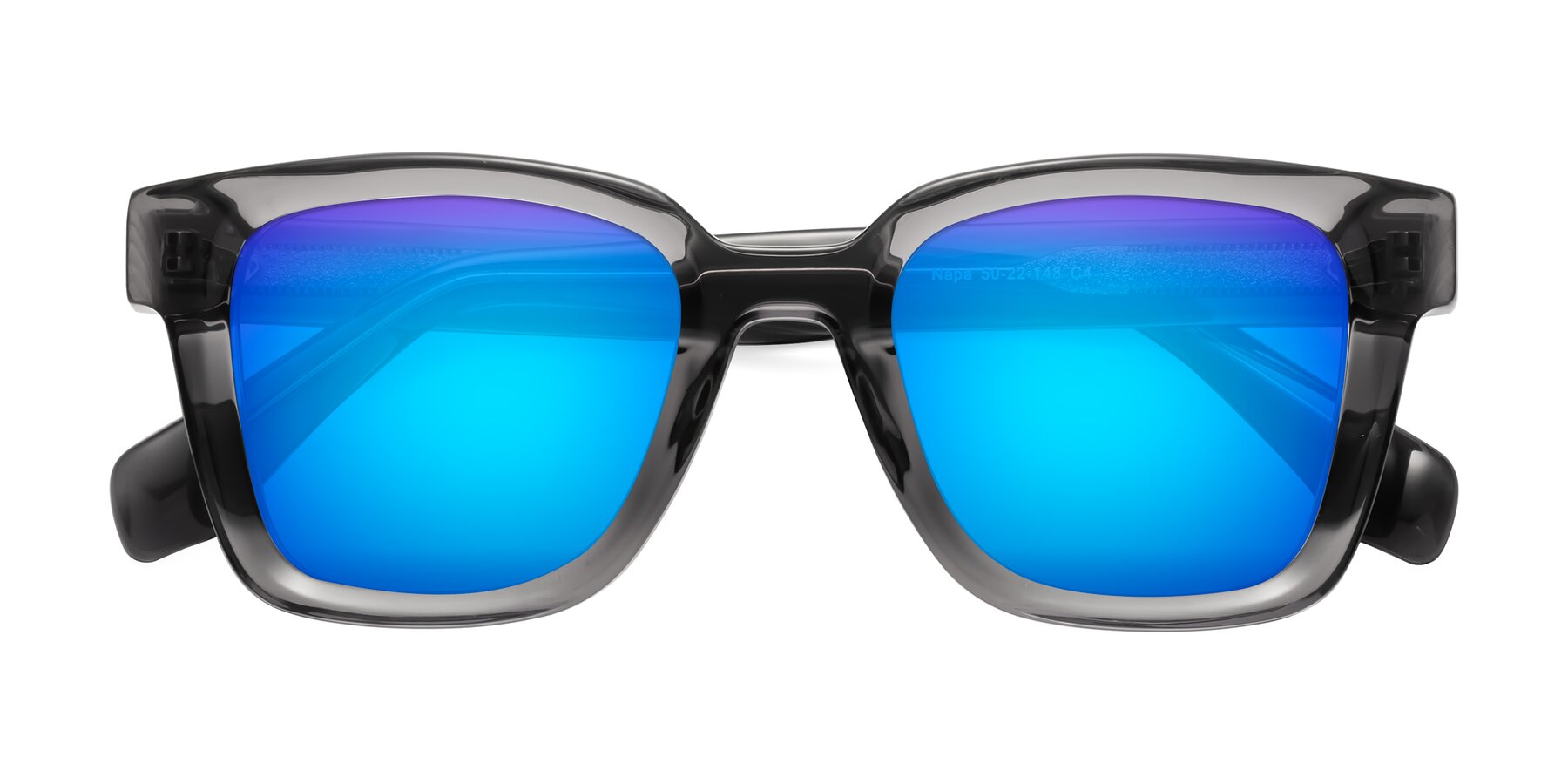 Folded Front of Napa in Translucent Gray with Blue Mirrored Lenses