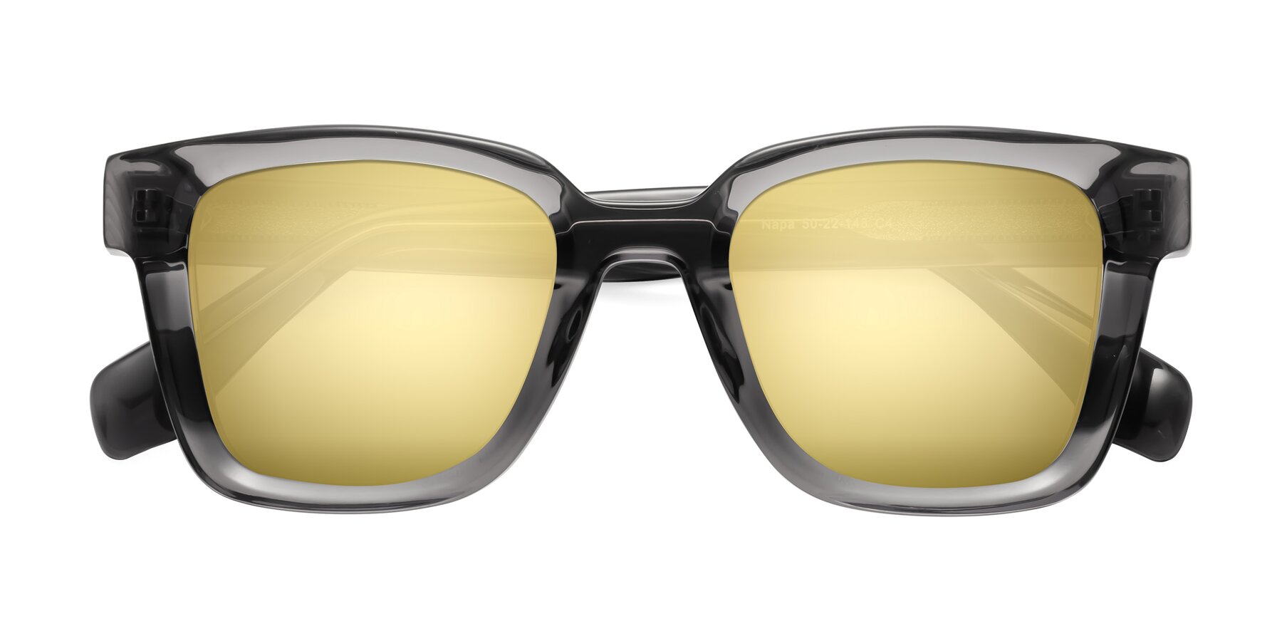 Folded Front of Napa in Translucent Gray with Gold Mirrored Lenses