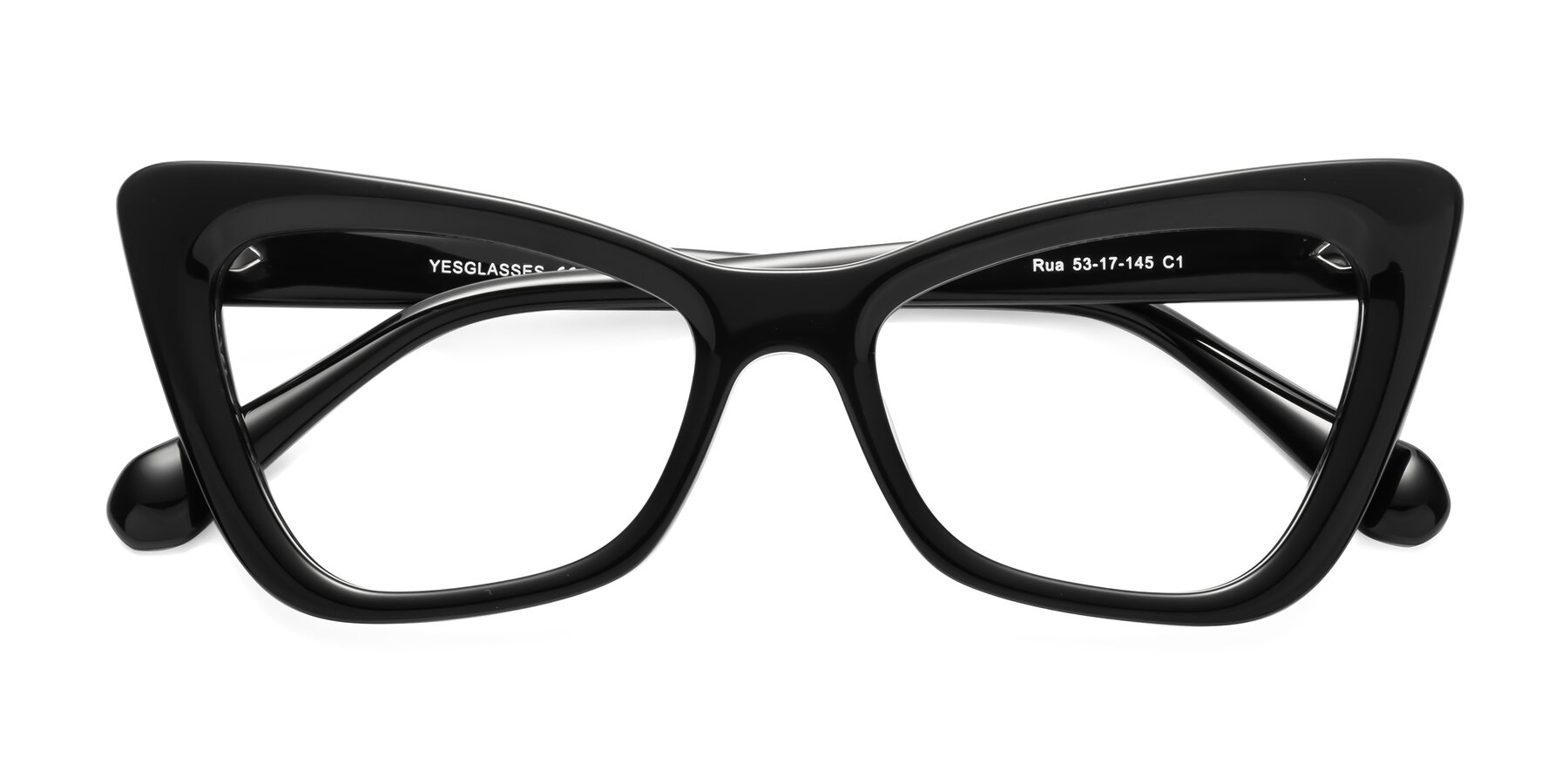 Folded Front of Rua in Black with Clear Eyeglass Lenses
