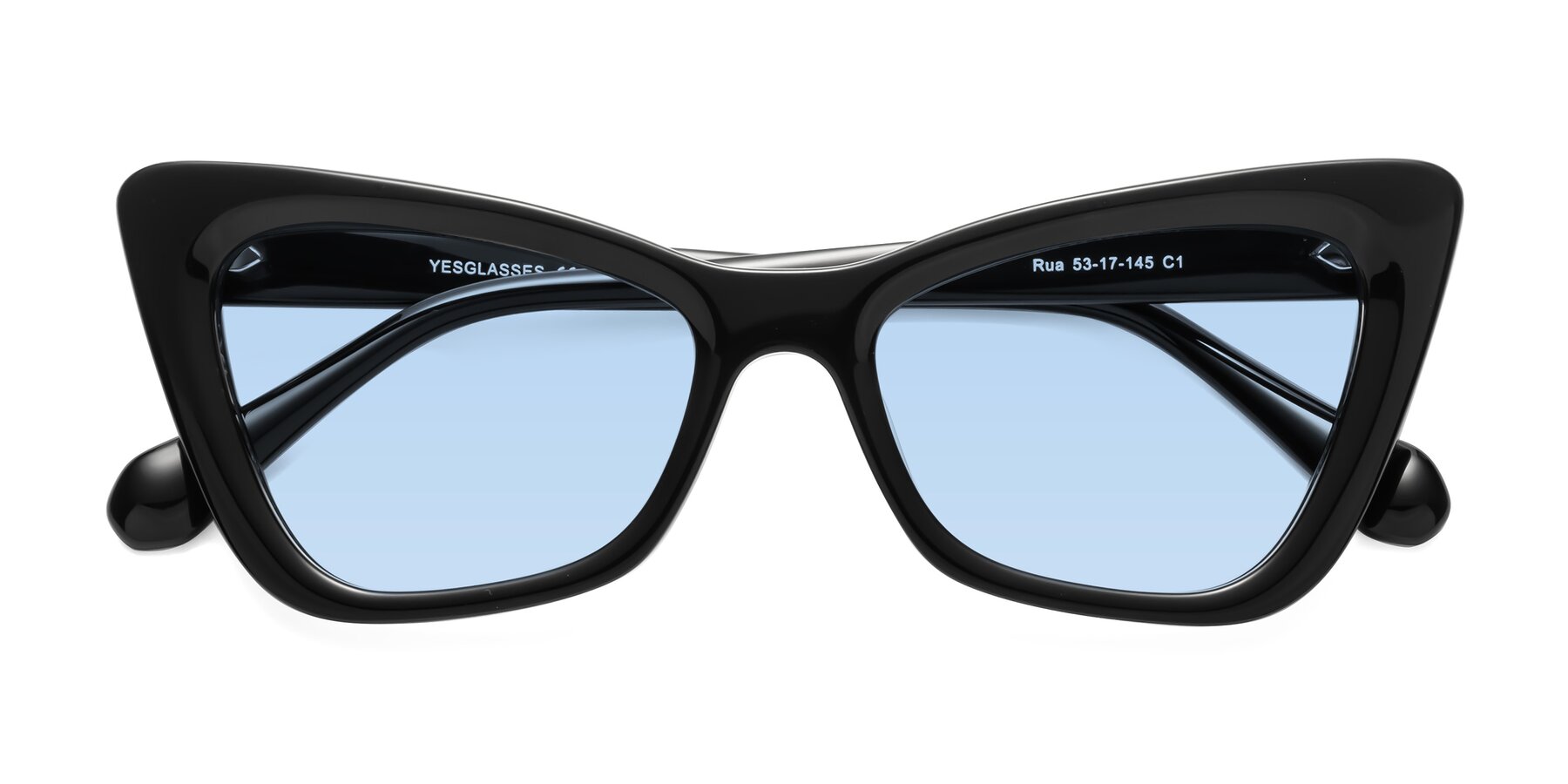 Folded Front of Rua in Black with Light Blue Tinted Lenses