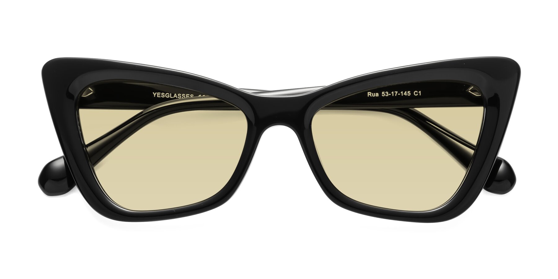 Folded Front of Rua in Black with Light Champagne Tinted Lenses