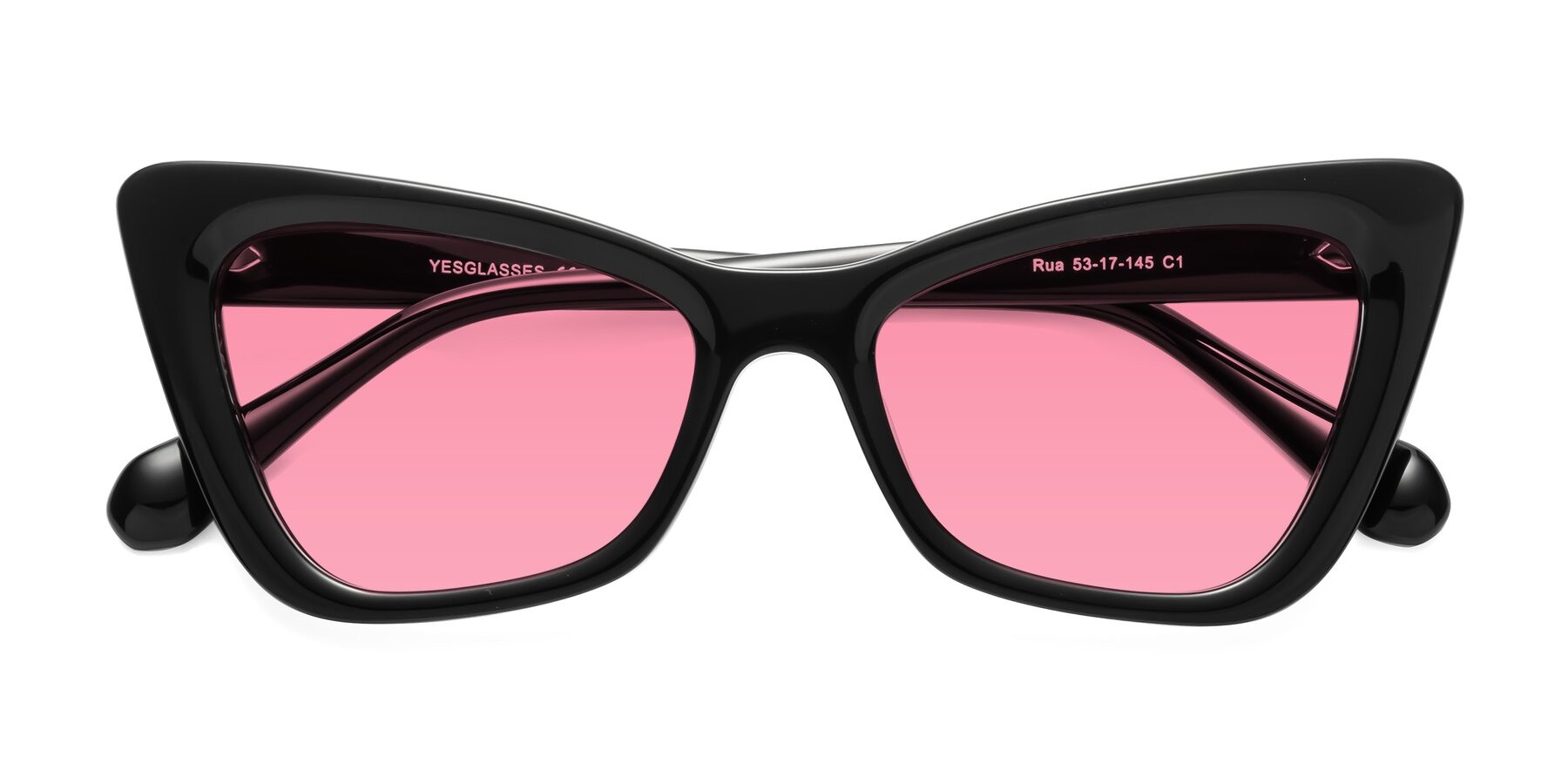 Folded Front of Rua in Black with Pink Tinted Lenses