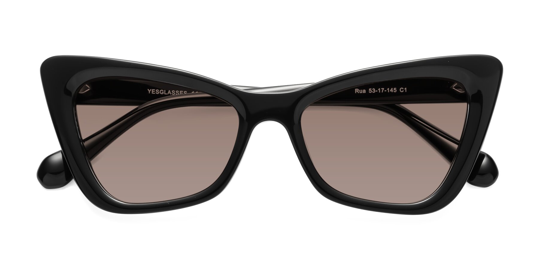 Folded Front of Rua in Black with Medium Brown Tinted Lenses
