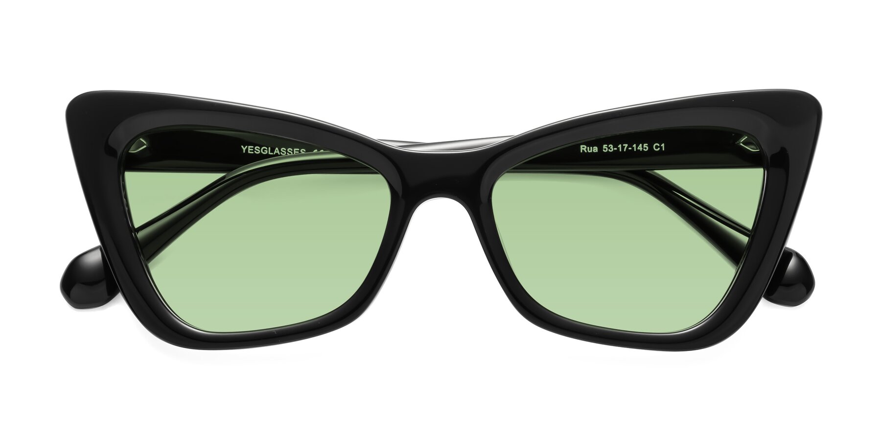 Folded Front of Rua in Black with Medium Green Tinted Lenses