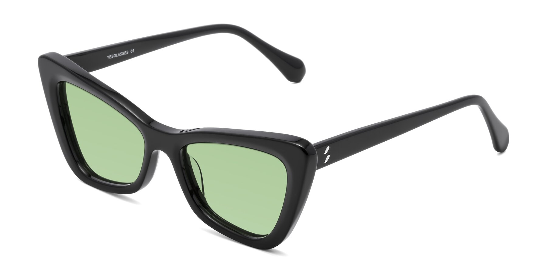 Angle of Rua in Black with Medium Green Tinted Lenses