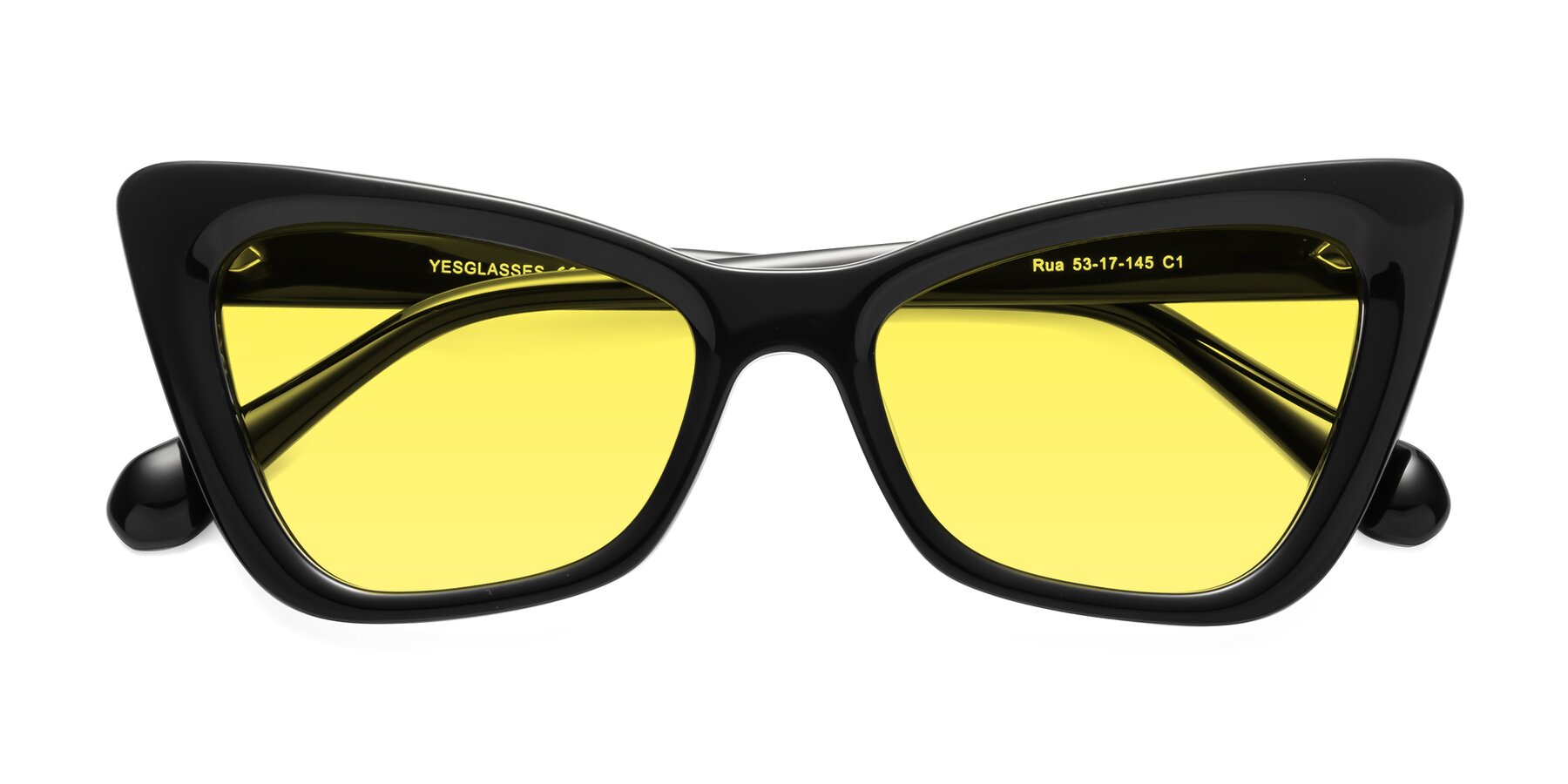 Folded Front of Rua in Black with Medium Yellow Tinted Lenses