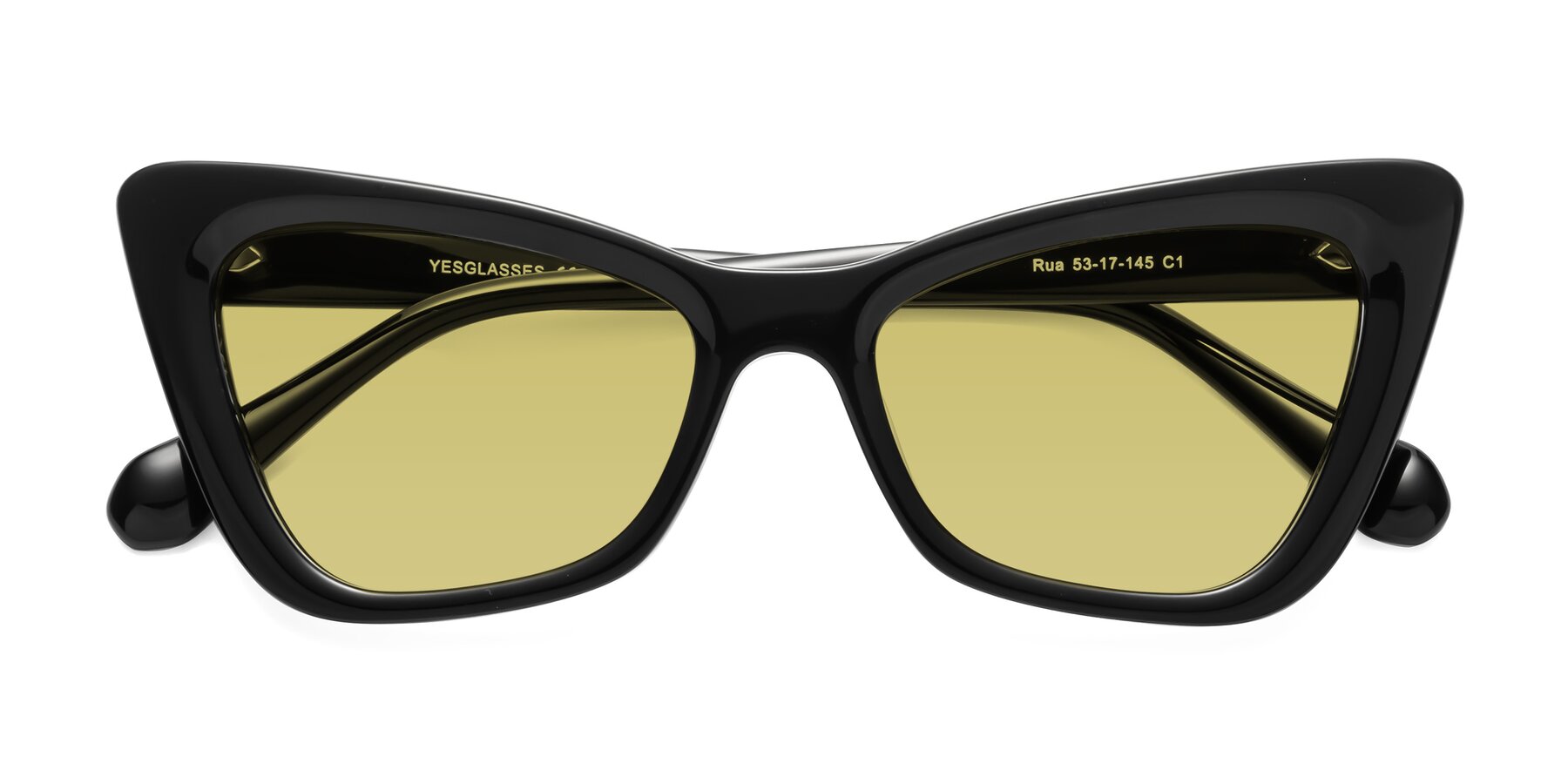 Folded Front of Rua in Black with Medium Champagne Tinted Lenses
